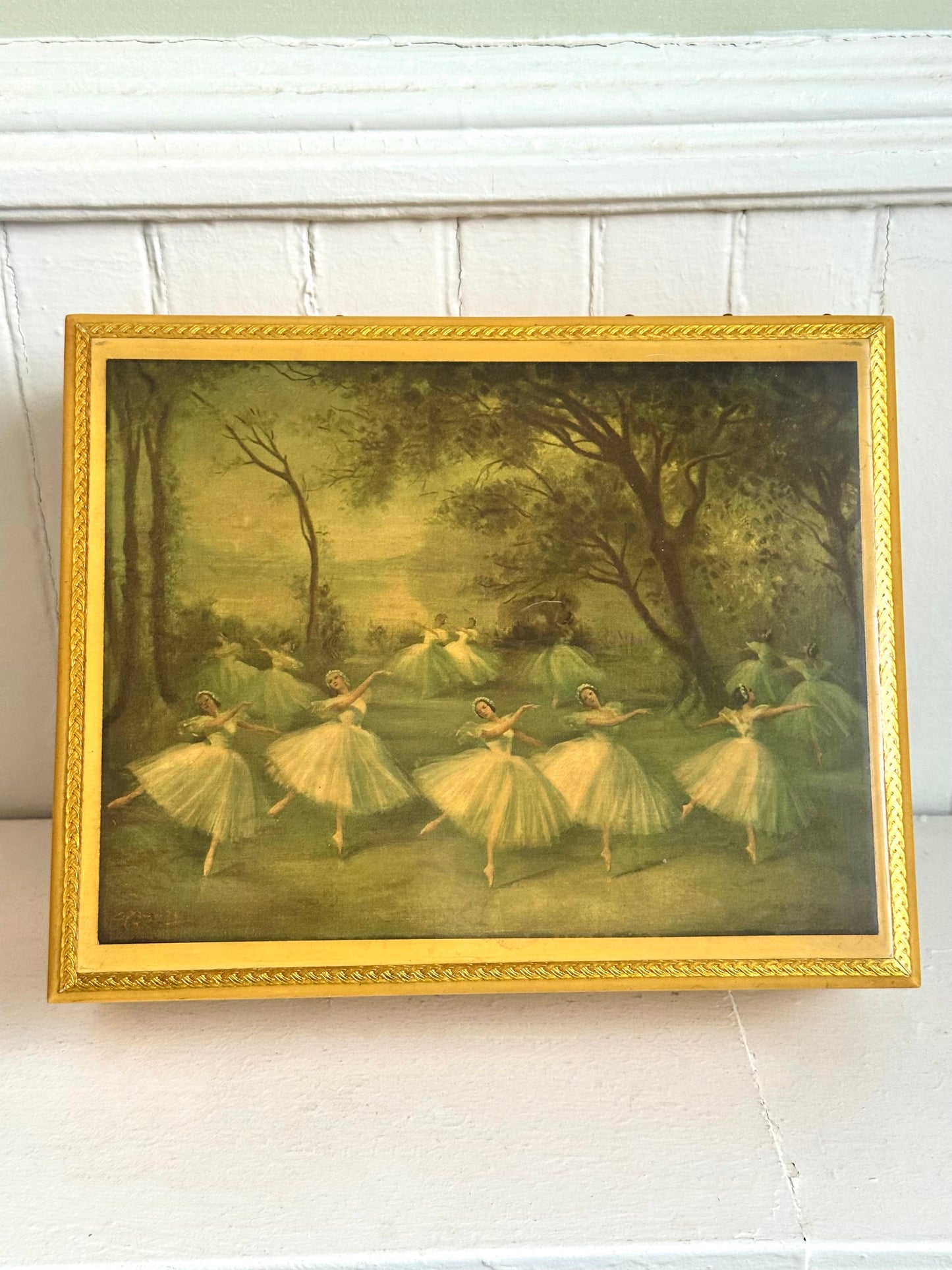 Vintage Ballerina Wood Jewelry / Storage Box
