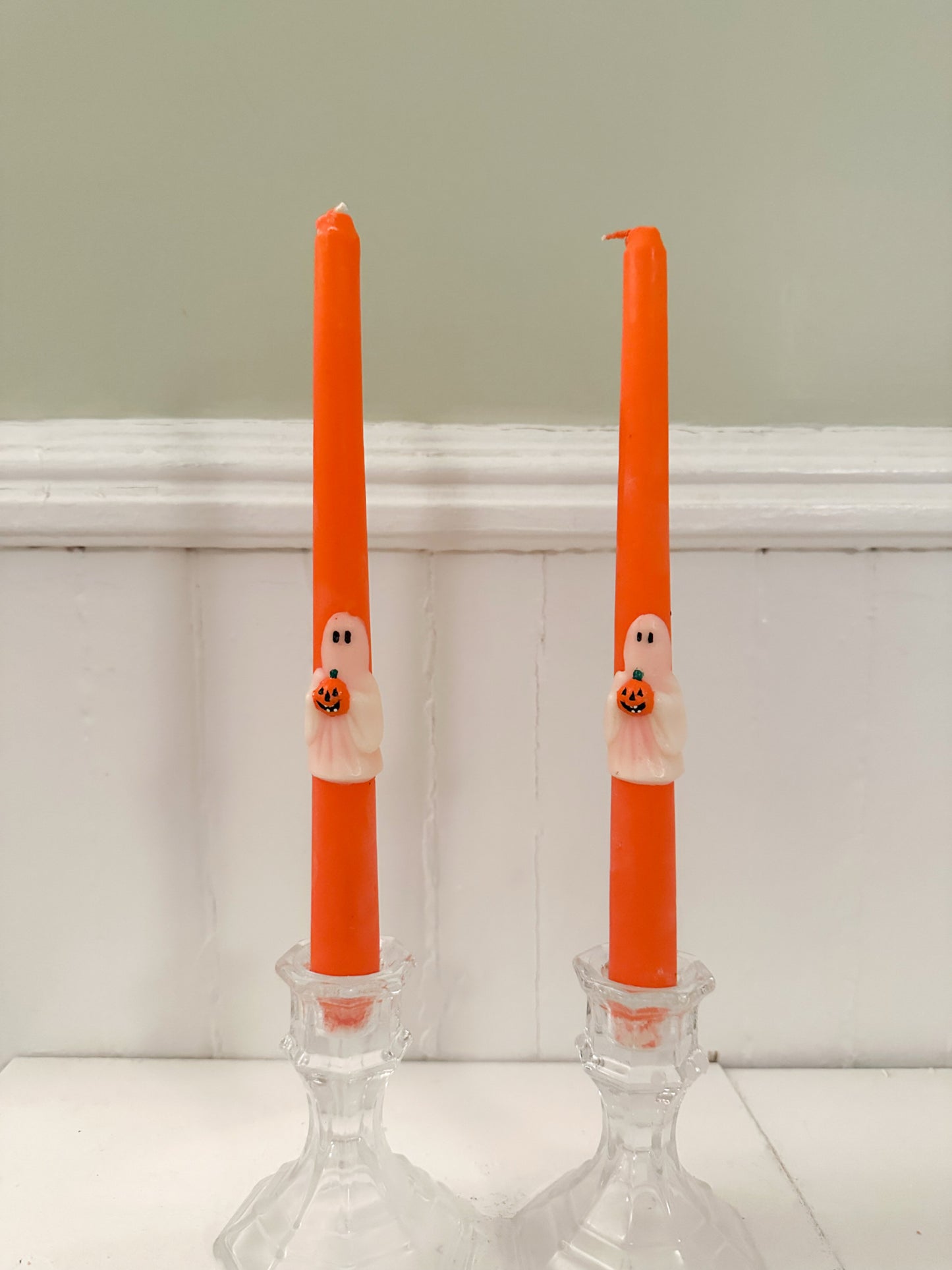 Vintage Orange Ghost Taper Candles