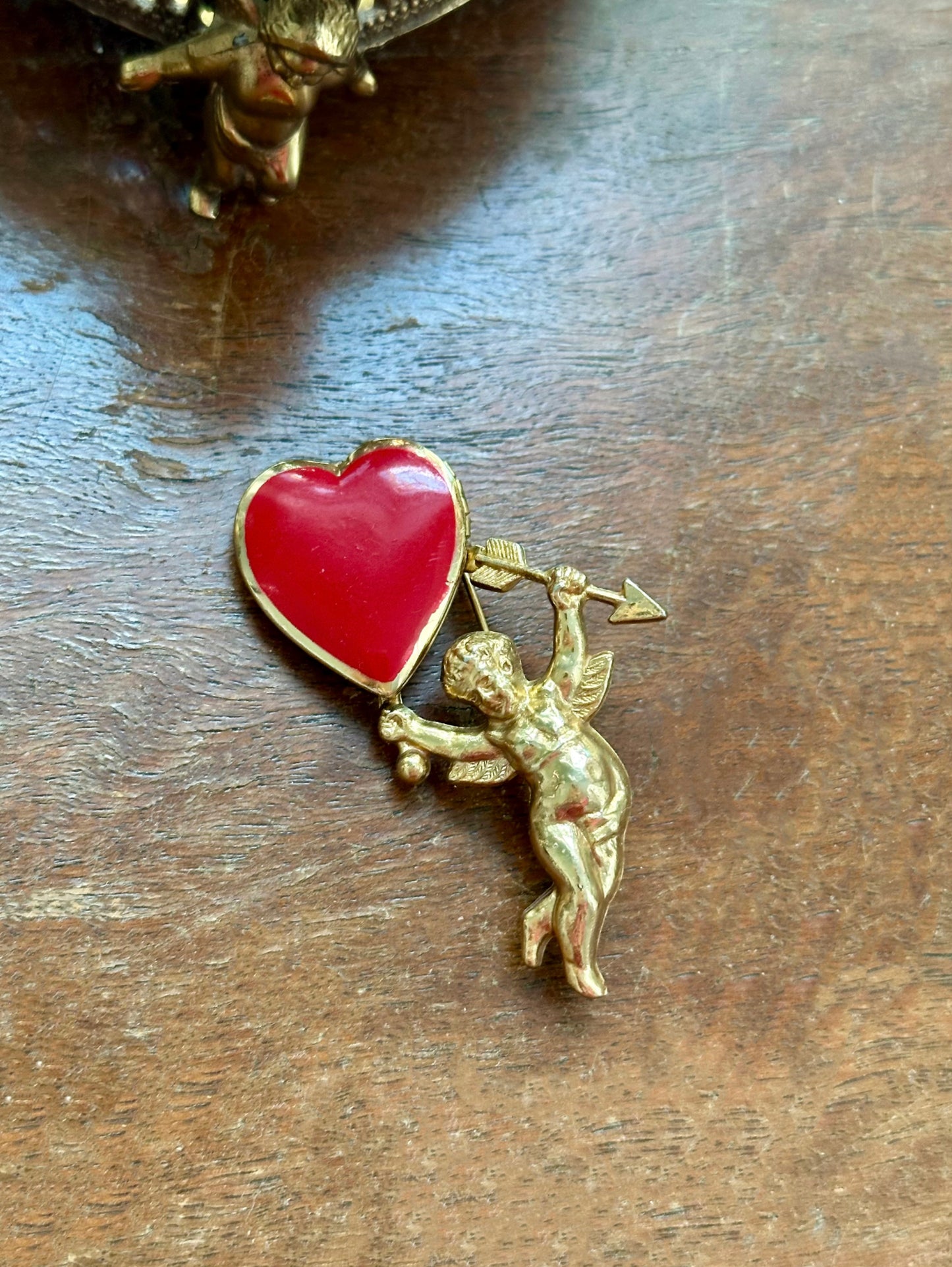 Vintage Cupid Cherub Heart Locket Pin