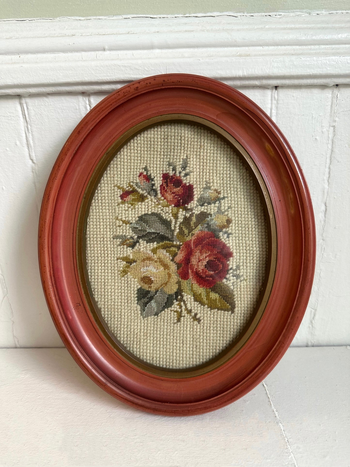 Vintage Rose Framed Needlepoint