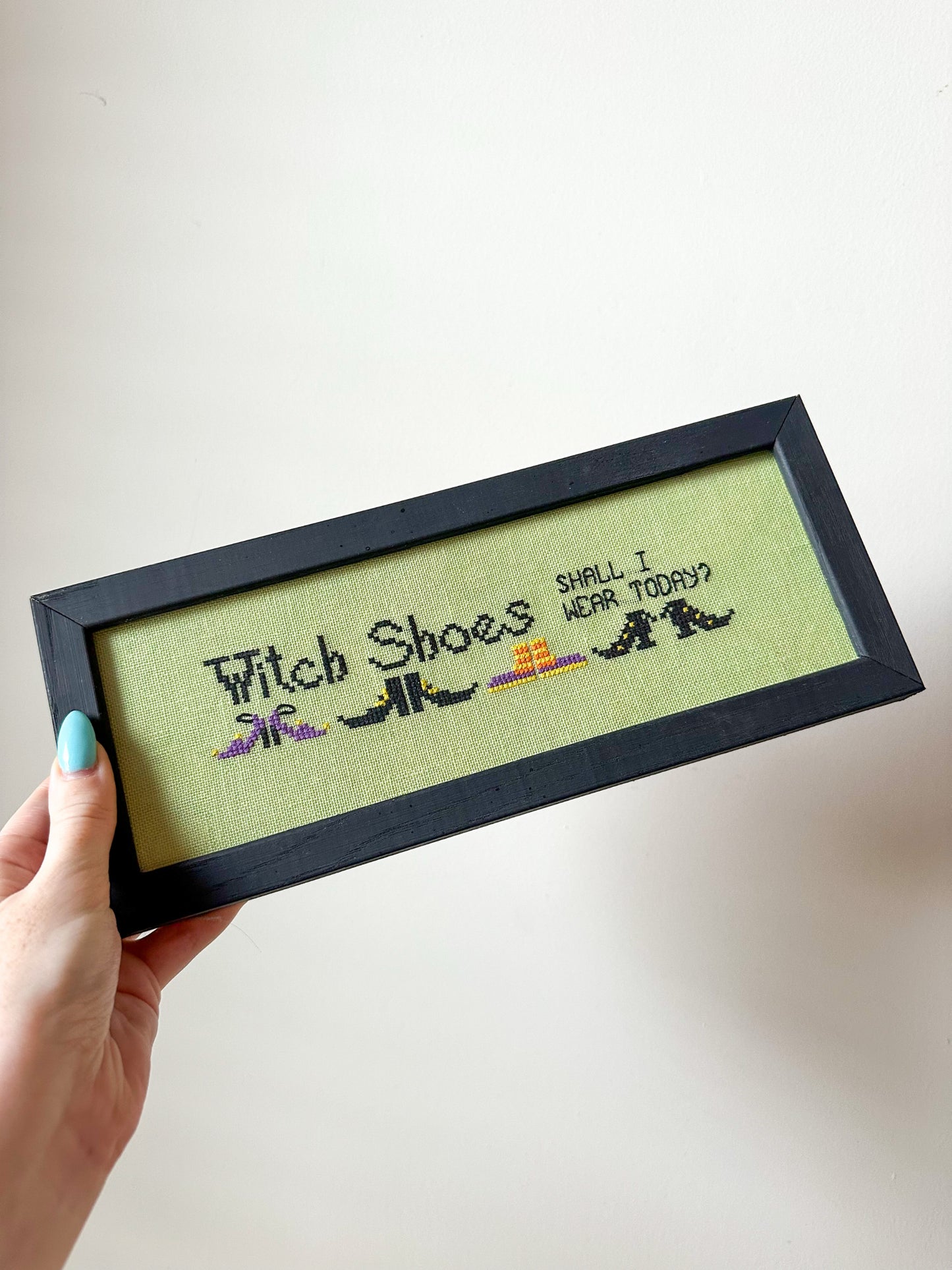 Vintage "Witch Shoes Shall I Wear Today?" Halloween Framed Needlepoint