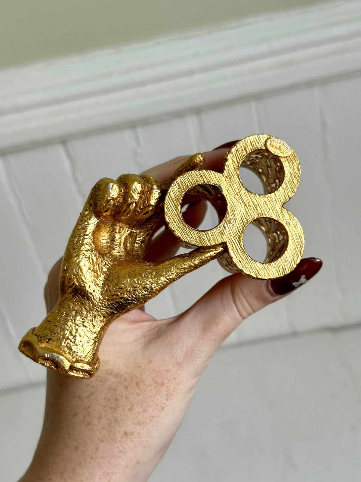 Vintage Brass Hand Lipstick Holder