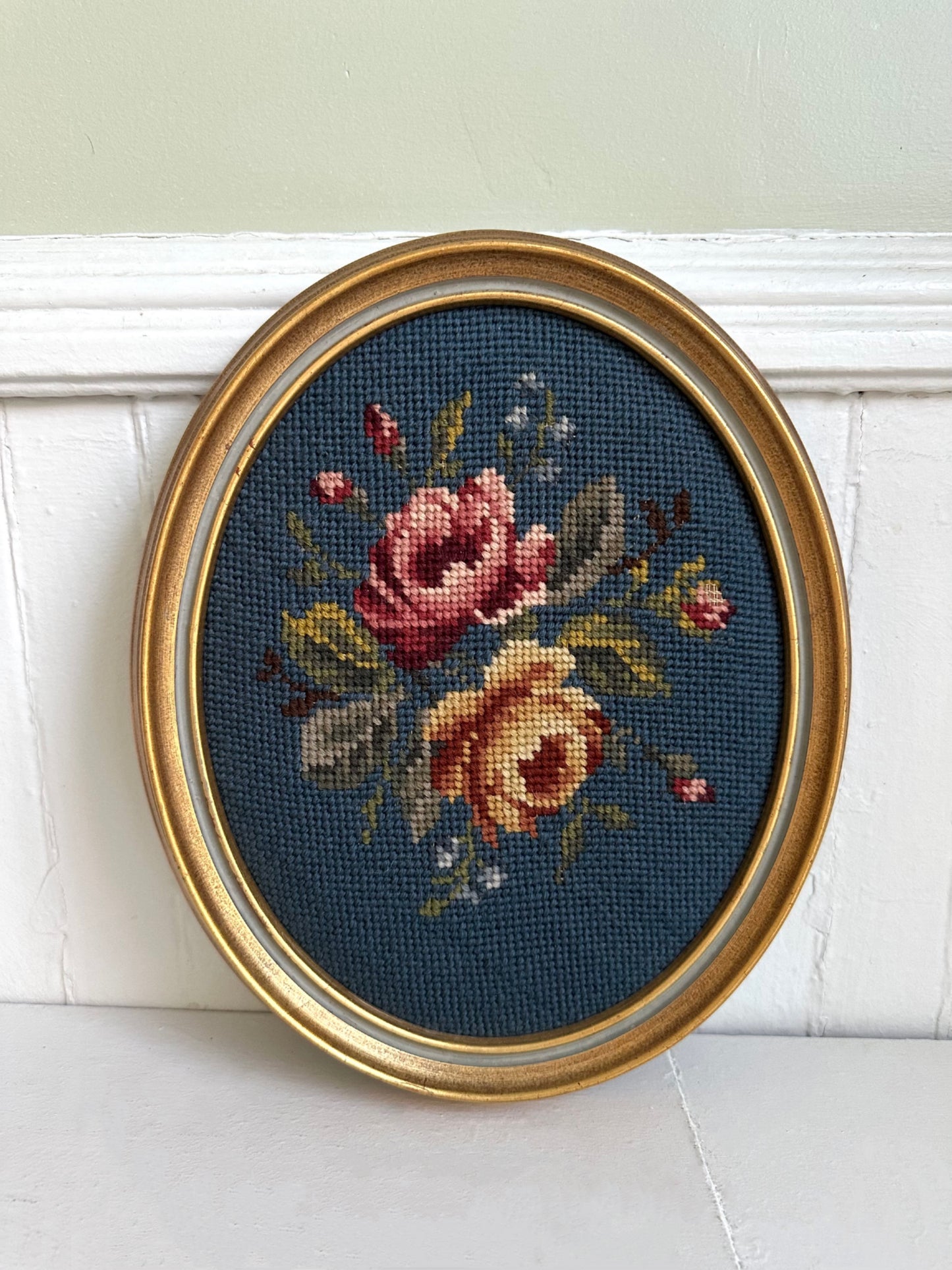Vintage Floral Framed Needlepoint