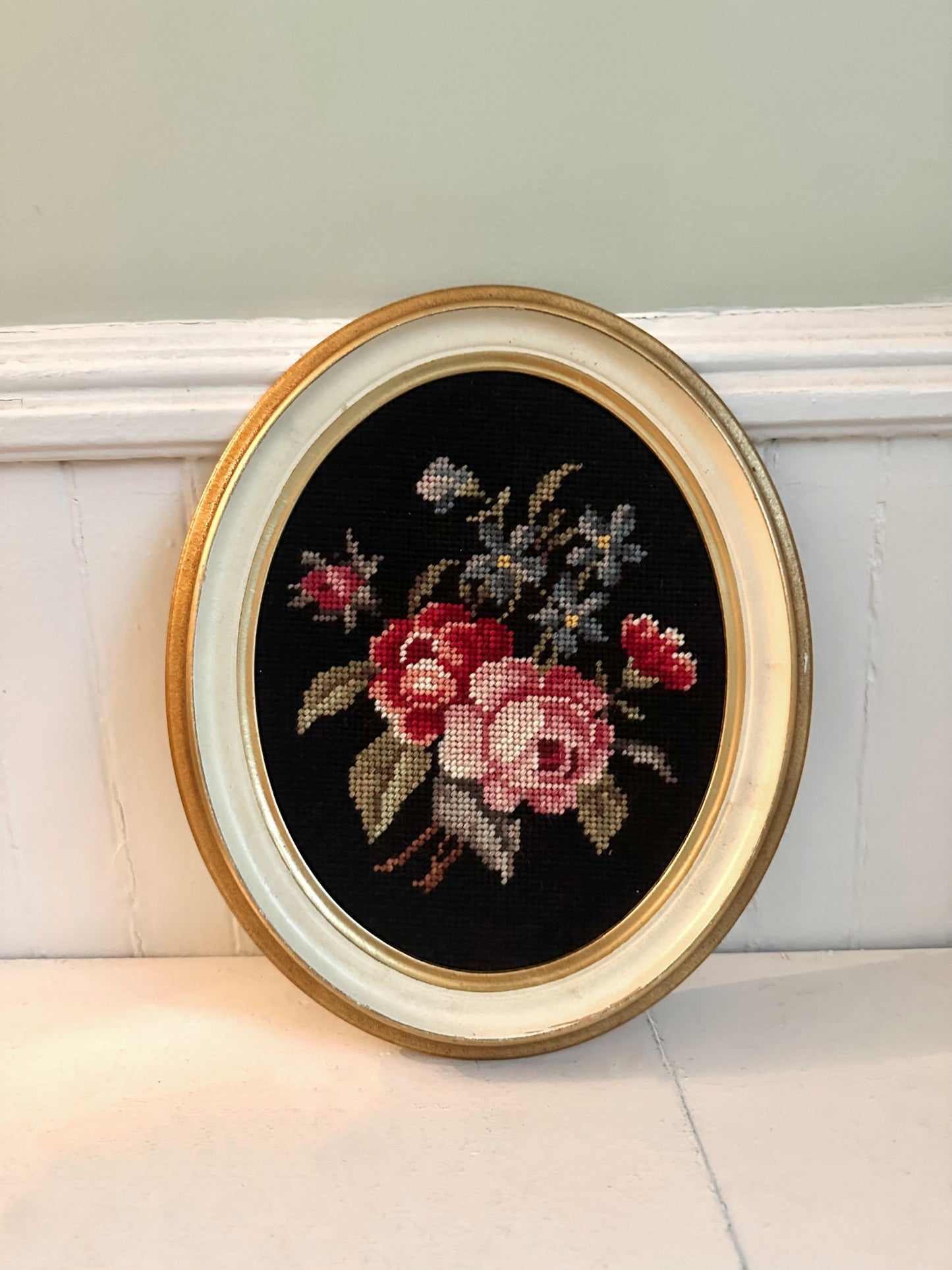 Vintage Rose Framed Needlepoint