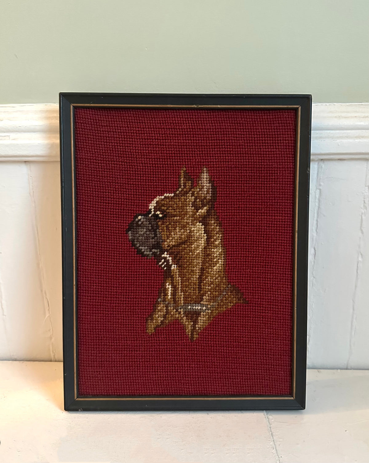 Vintage Boxer Dog Framed Needlepoint