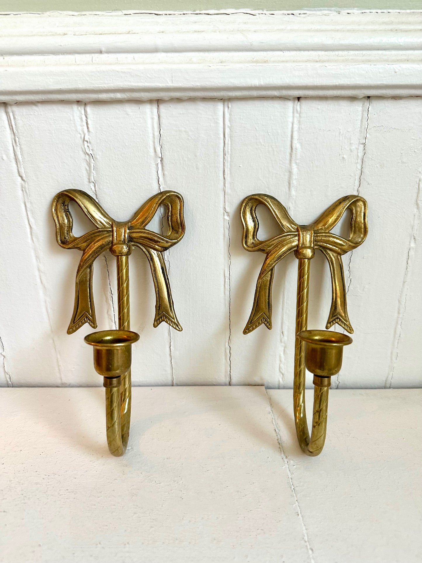 Vintage Brass Bow Candle Holders