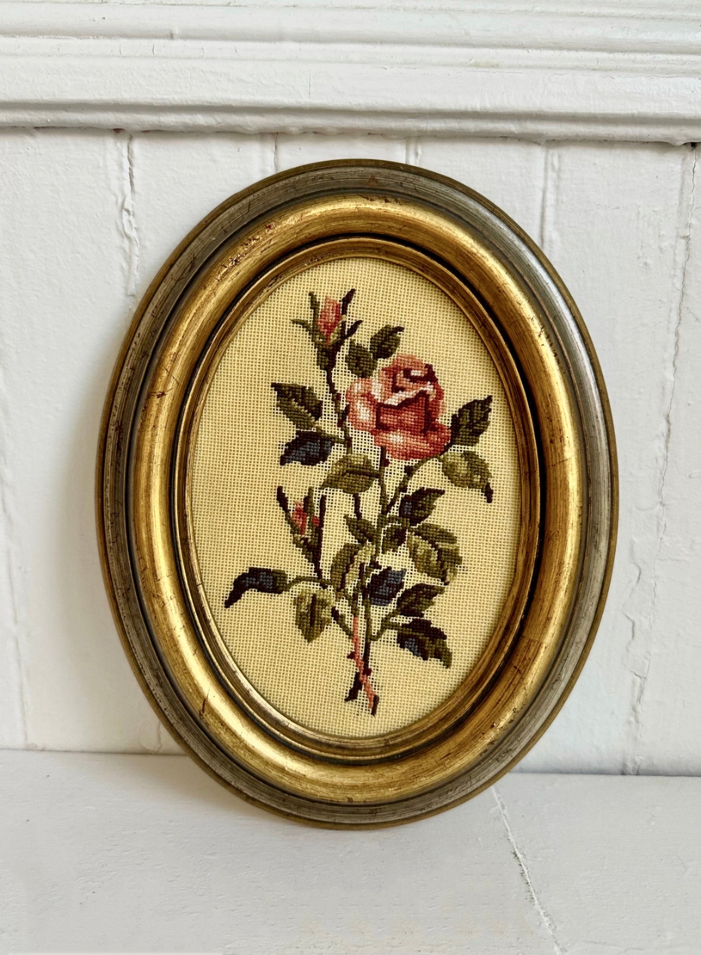 Vintage Rose Framed Needlepoint