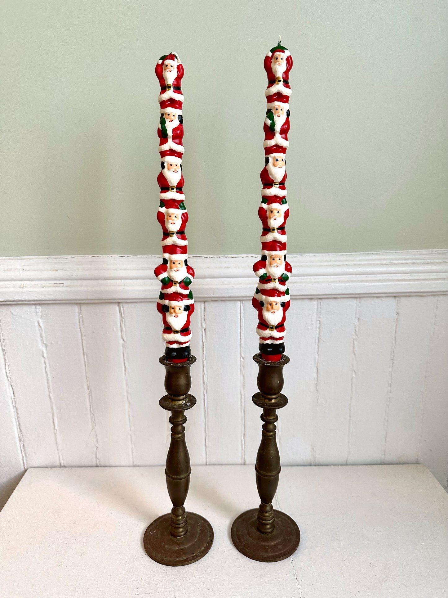 Vintage Christmas Stacked Santas Taper Candles