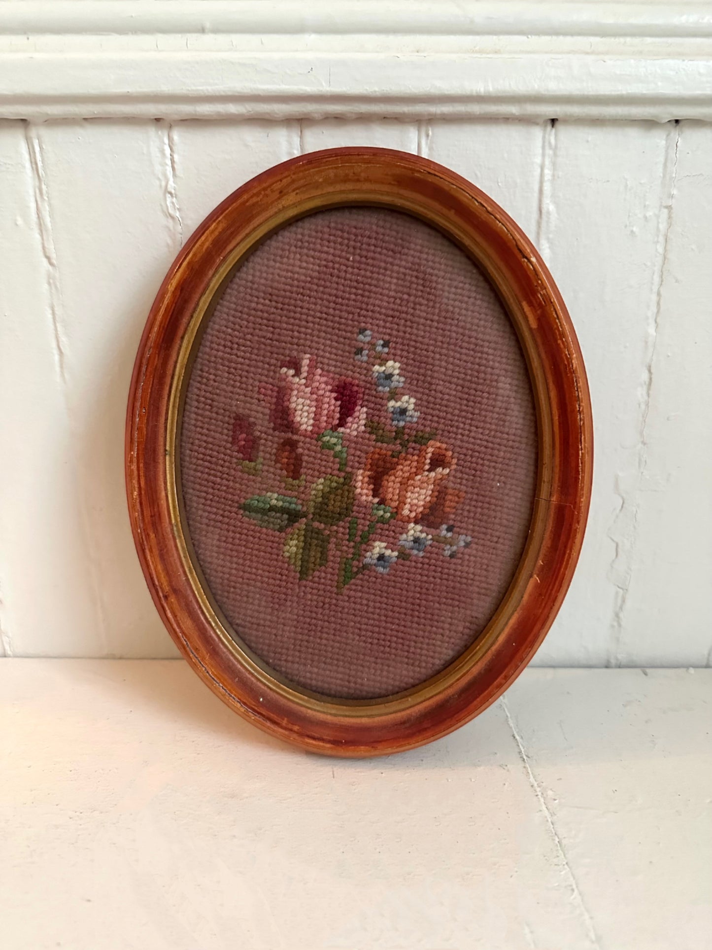 Vintage Rose Framed Needlepoint