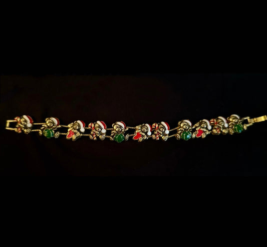 Vintage Christmas Teddy Bear Bracelet