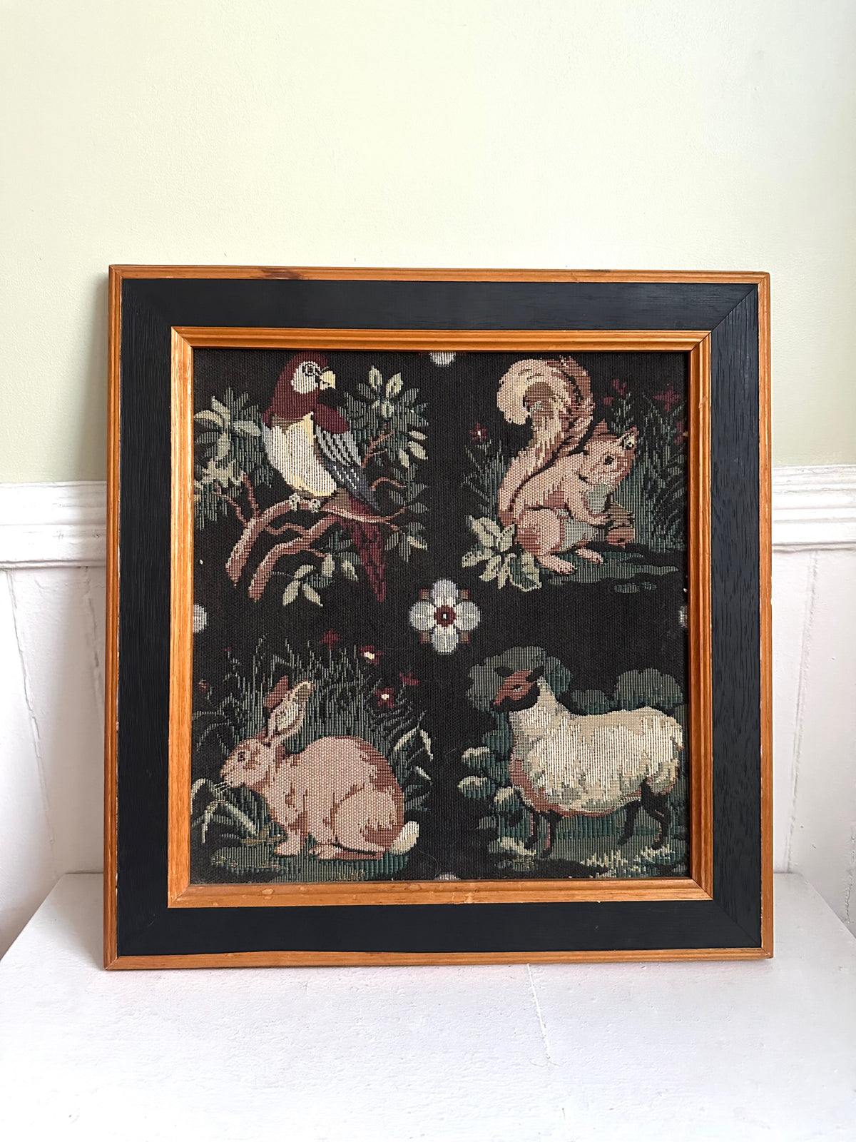 Vintage Woodland Animals Framed Needlepoint