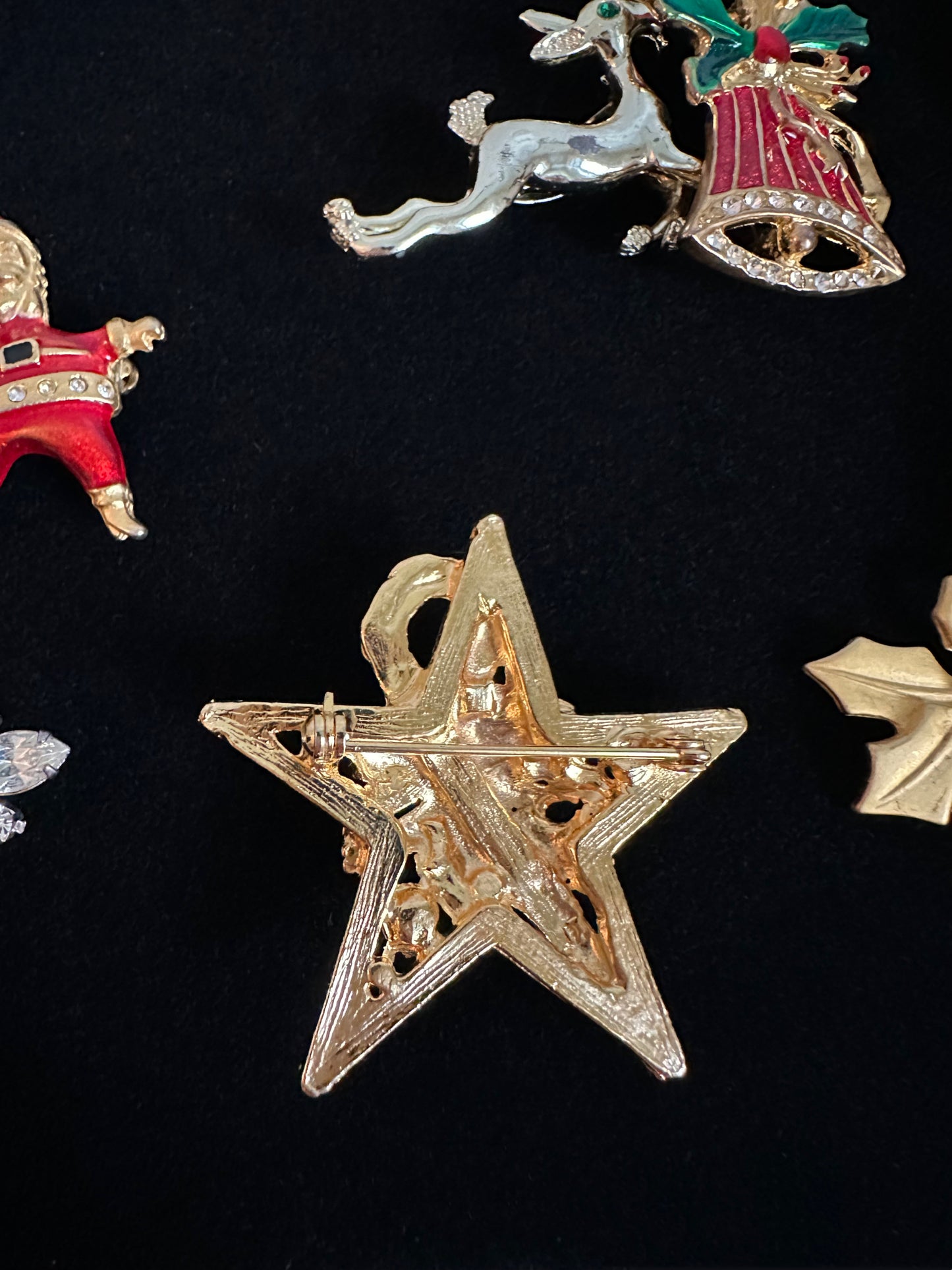 Vintage Gold Jeweled Star Candy Cane Pin