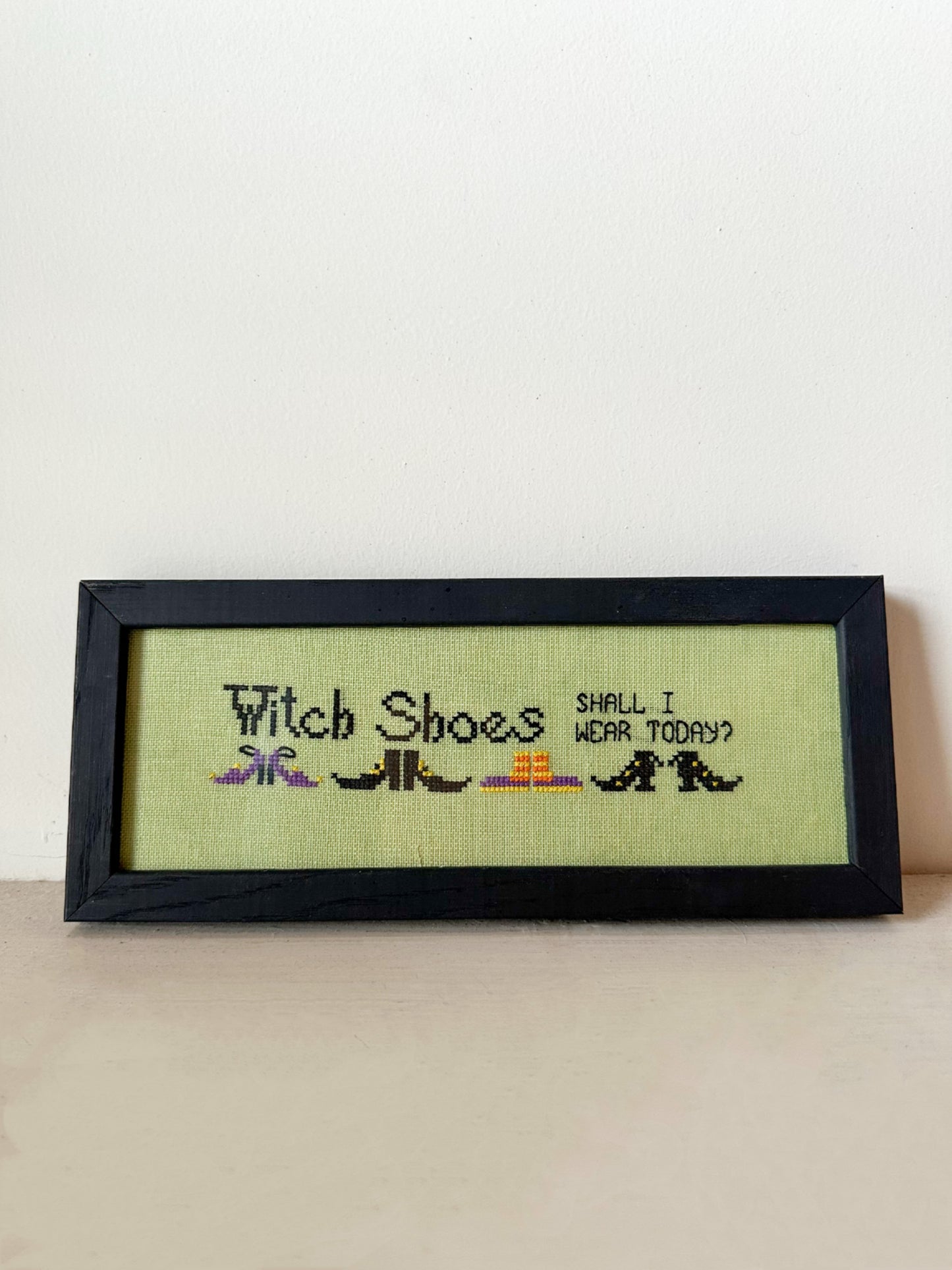 Vintage "Witch Shoes Shall I Wear Today?" Halloween Framed Needlepoint