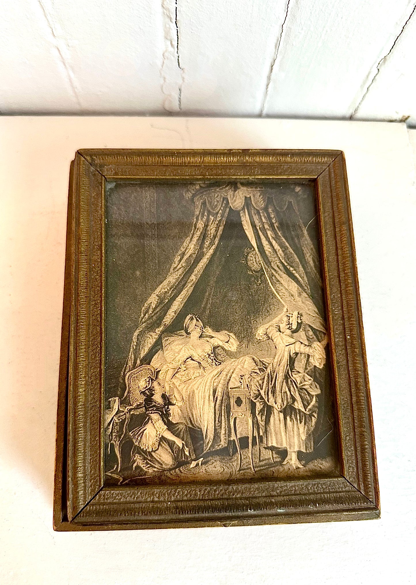 Antique Framed Jewelry Box with Classical Boudoir Scene