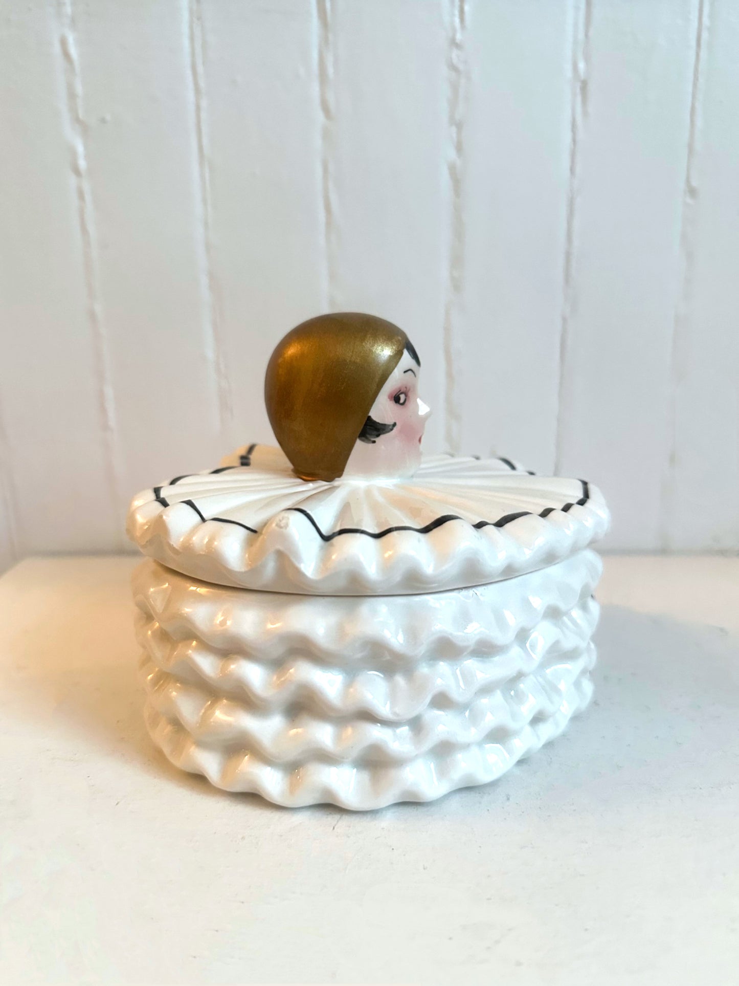 Vintage "MANN" Pierrette Clown Heart Shaped Ceramic Box