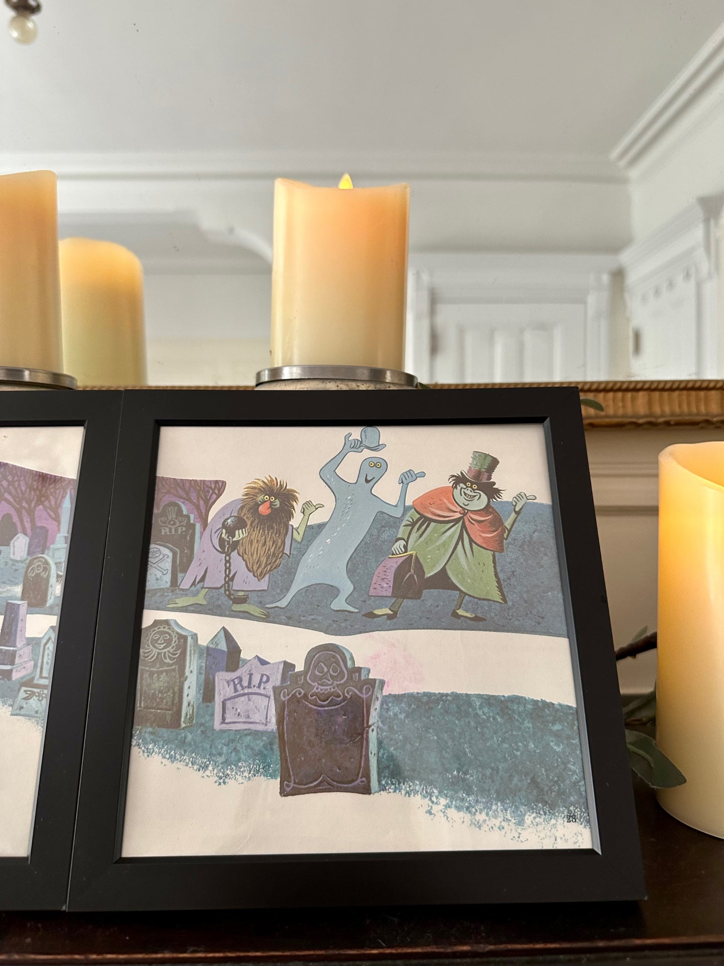 "The Haunted Mansion" Pair of Vintage Framed Book Pages "Three Hitchhikers"