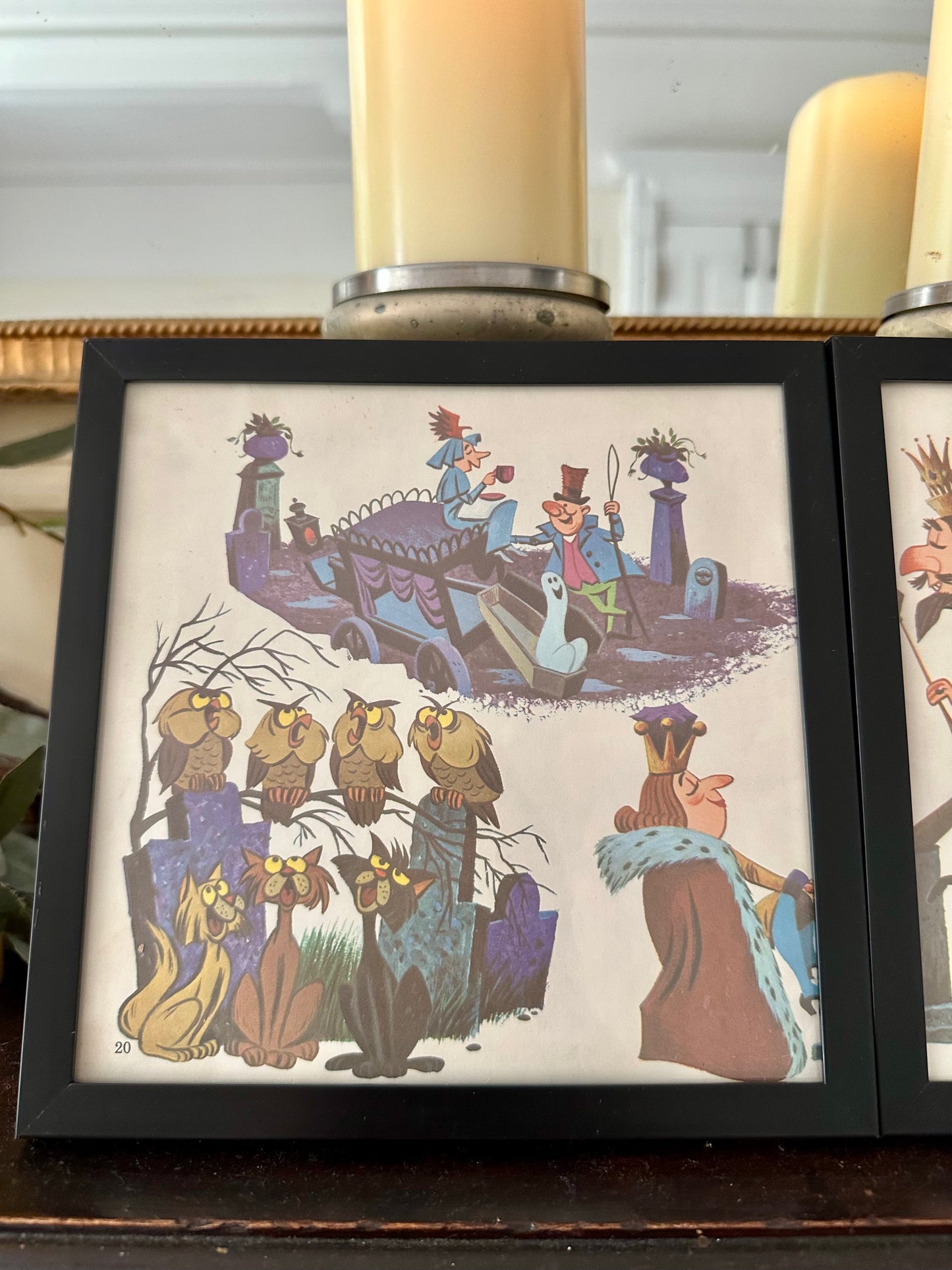"The Haunted Mansion" Pair of Vintage Framed Book Pages "Grim Grinning Ghosts Love to Socialize"