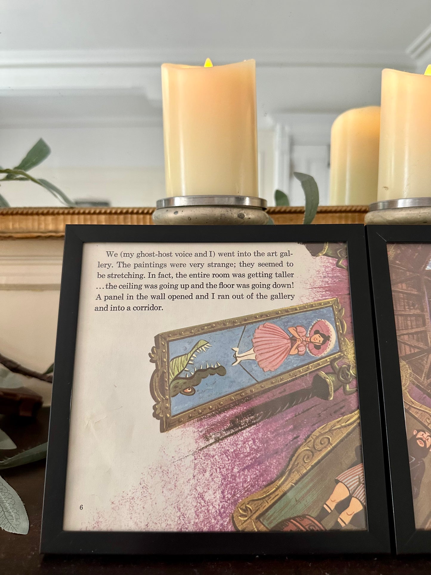 "The Haunted Mansion" Pair of Vintage Framed Book Pages "Sally Slater and the Art Gallery"