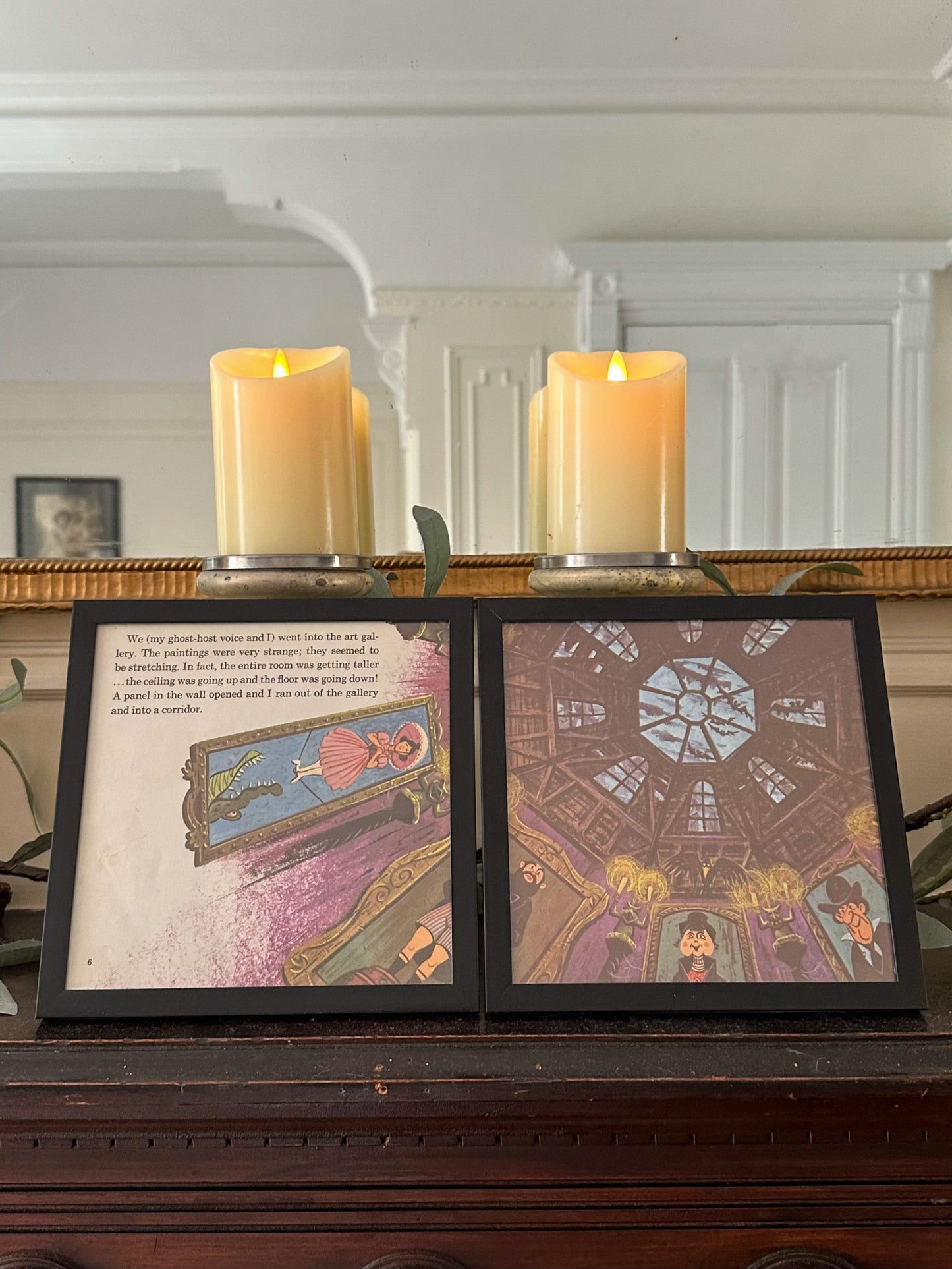 "The Haunted Mansion" Pair of Vintage Framed Book Pages "Sally Slater and the Art Gallery"