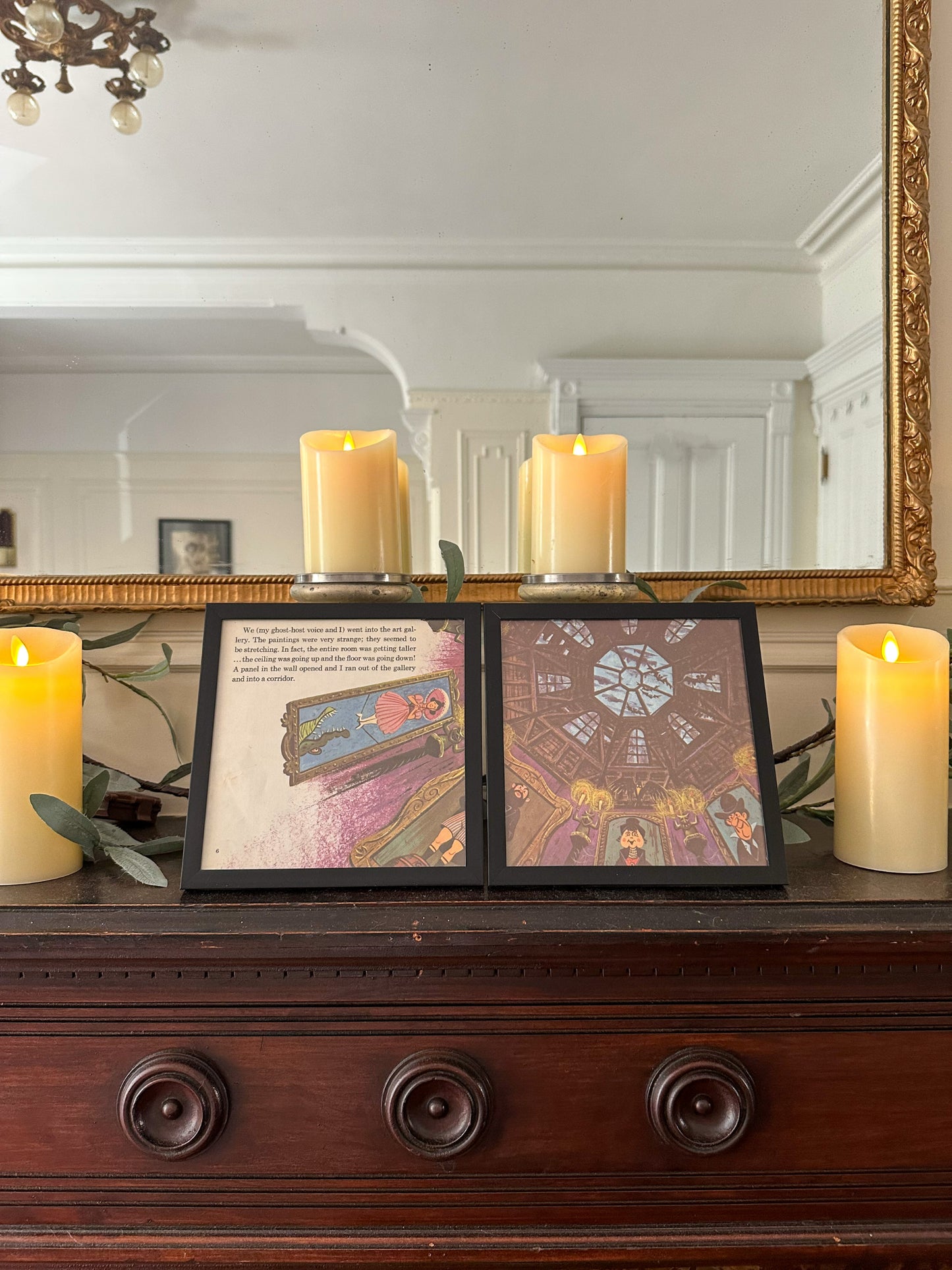 "The Haunted Mansion" Pair of Vintage Framed Book Pages "Sally Slater and the Art Gallery"