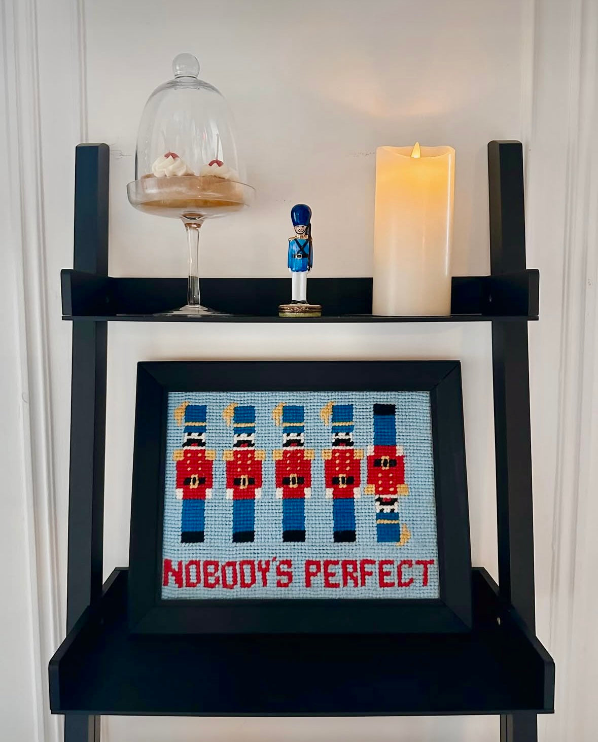 Vintage "Nobody's Perfect" Toy Soldiers Framed Needlepoint