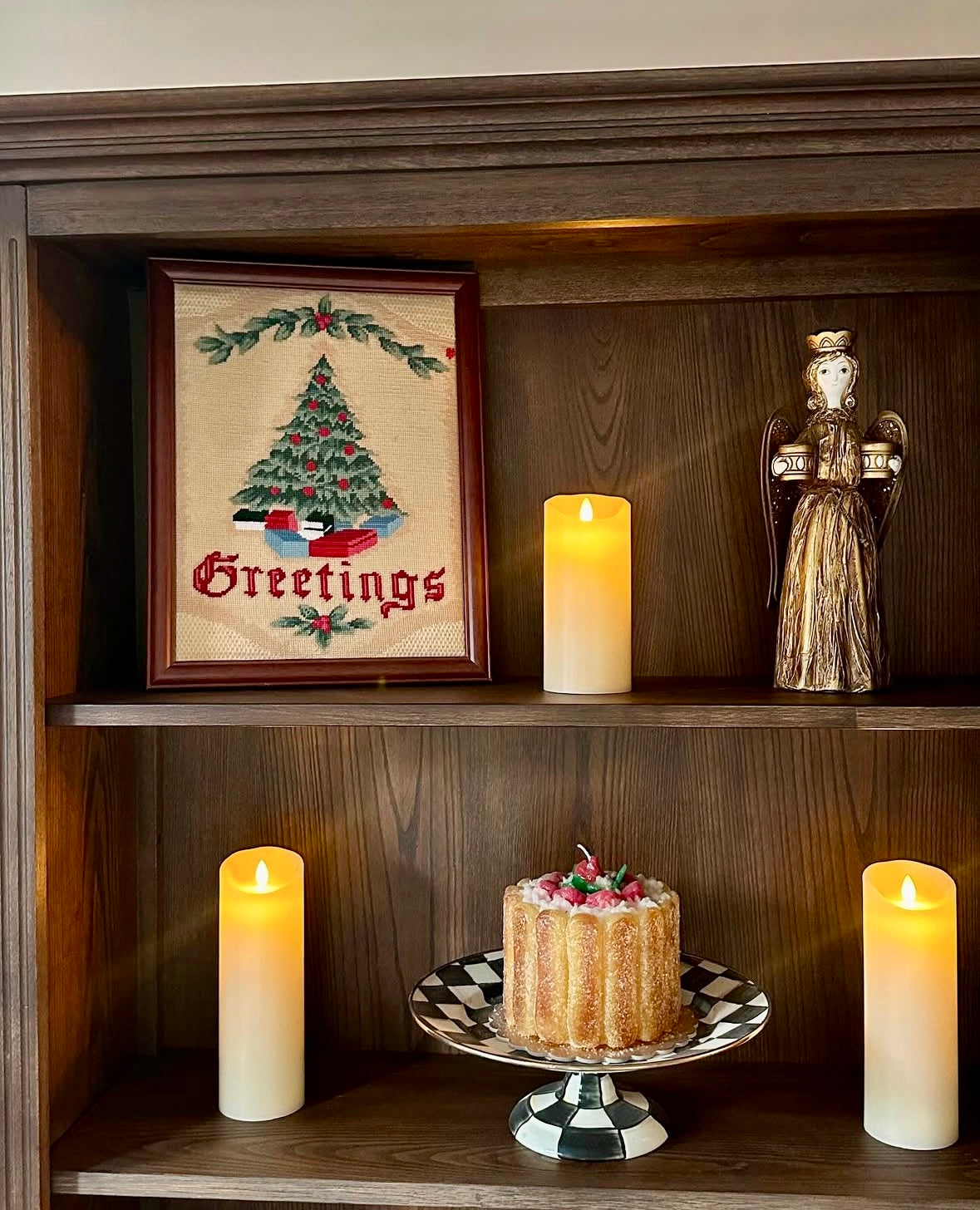 Vintage "Greetings" Christmas Tree Framed Needlepoint