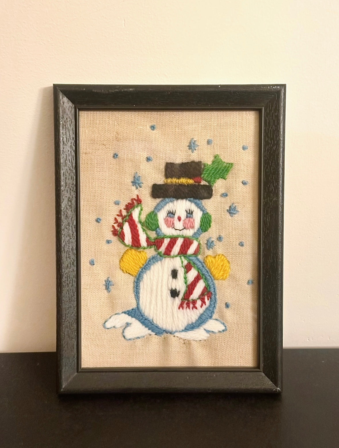 Vintage Snowman Framed Needlepoint