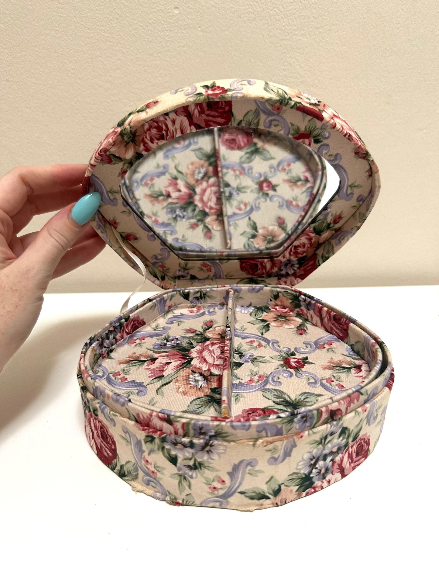 Vintage Floral Cloth Jewelry Box