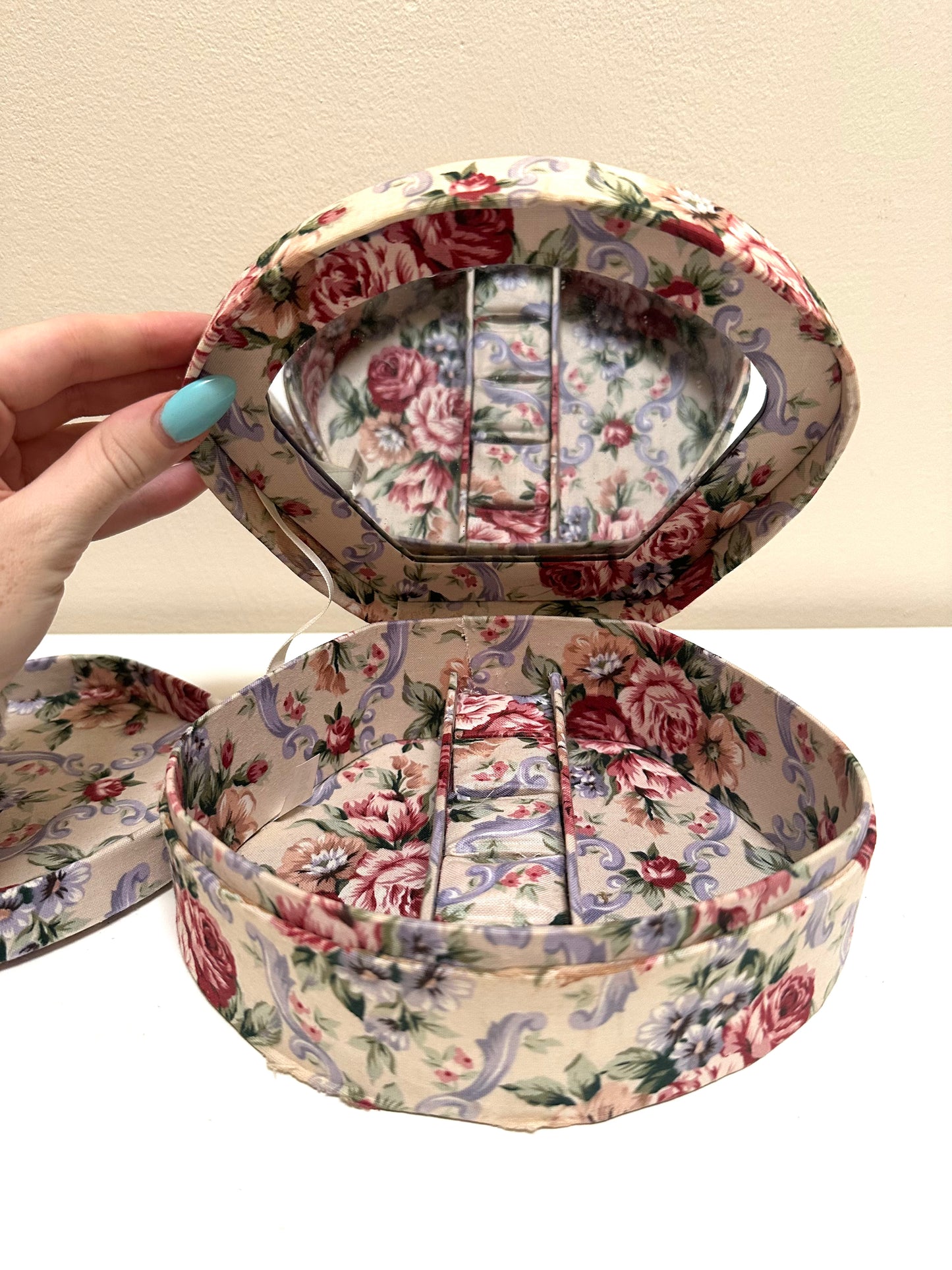 Vintage Floral Cloth Jewelry Box