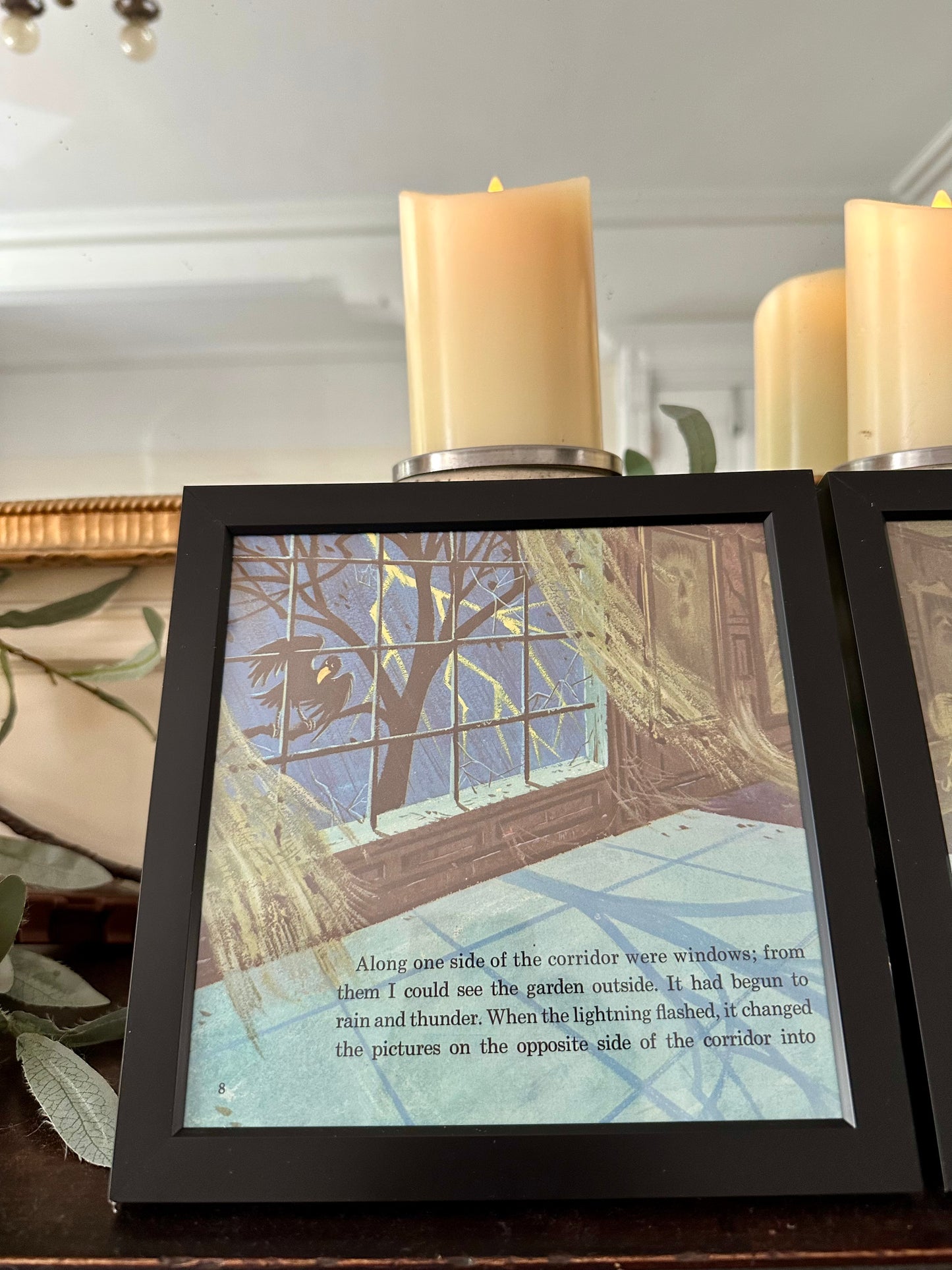 "The Haunted Mansion" Pair of Vintage Framed Book Pages "Ghostly Creatures"