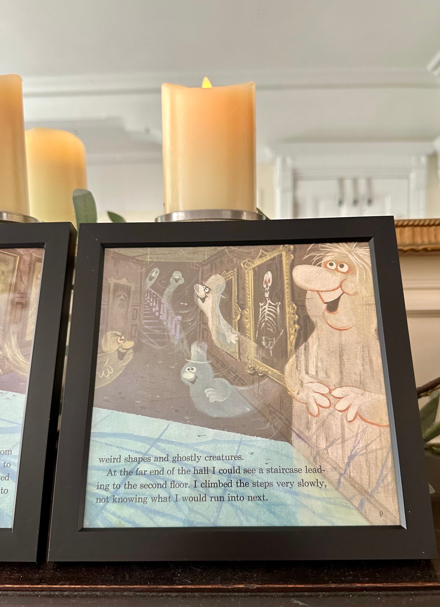 "The Haunted Mansion" Pair of Vintage Framed Book Pages "Ghostly Creatures"