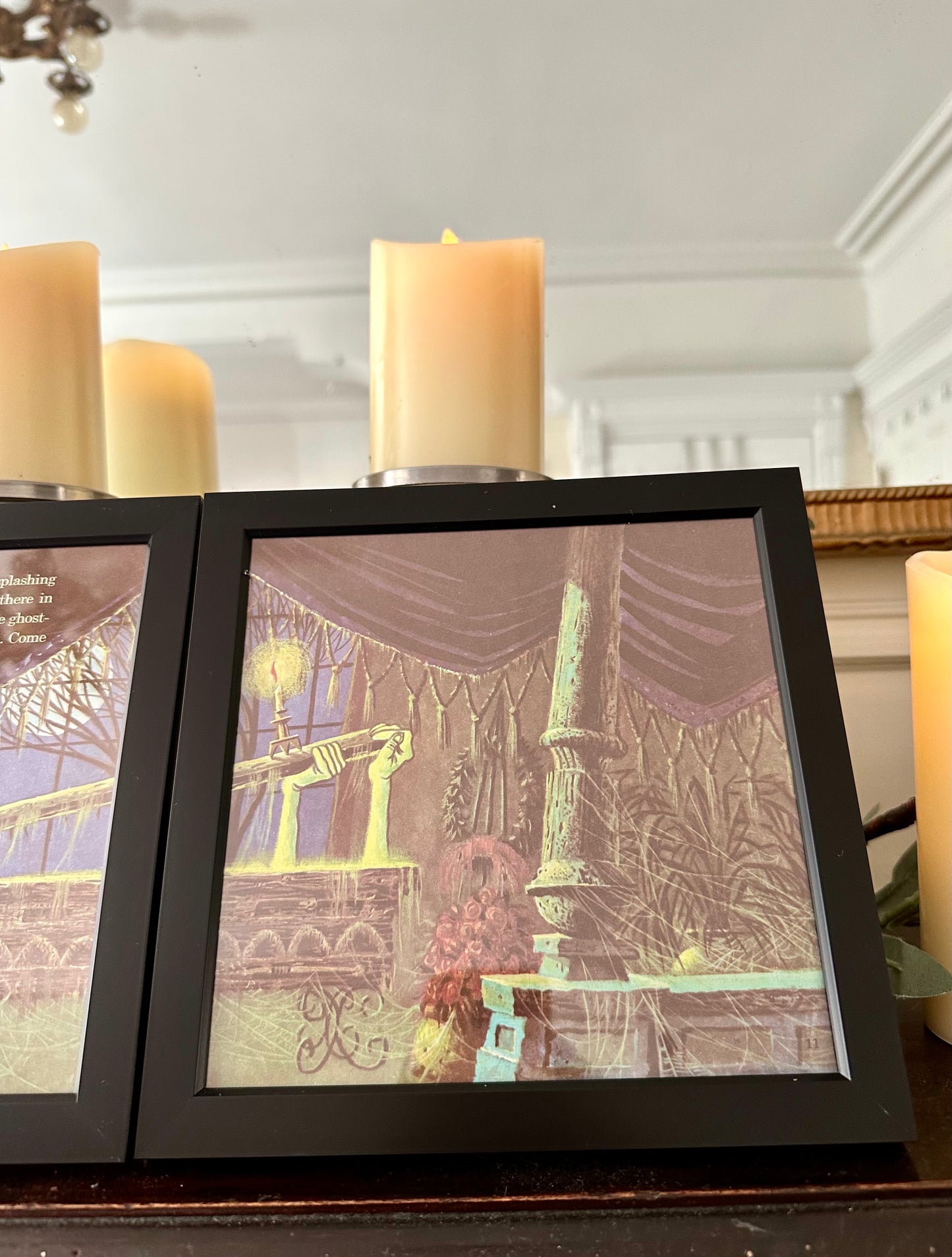 "The Haunted Mansion" Pair of Vintage Framed Book Pages "Don't Scream"