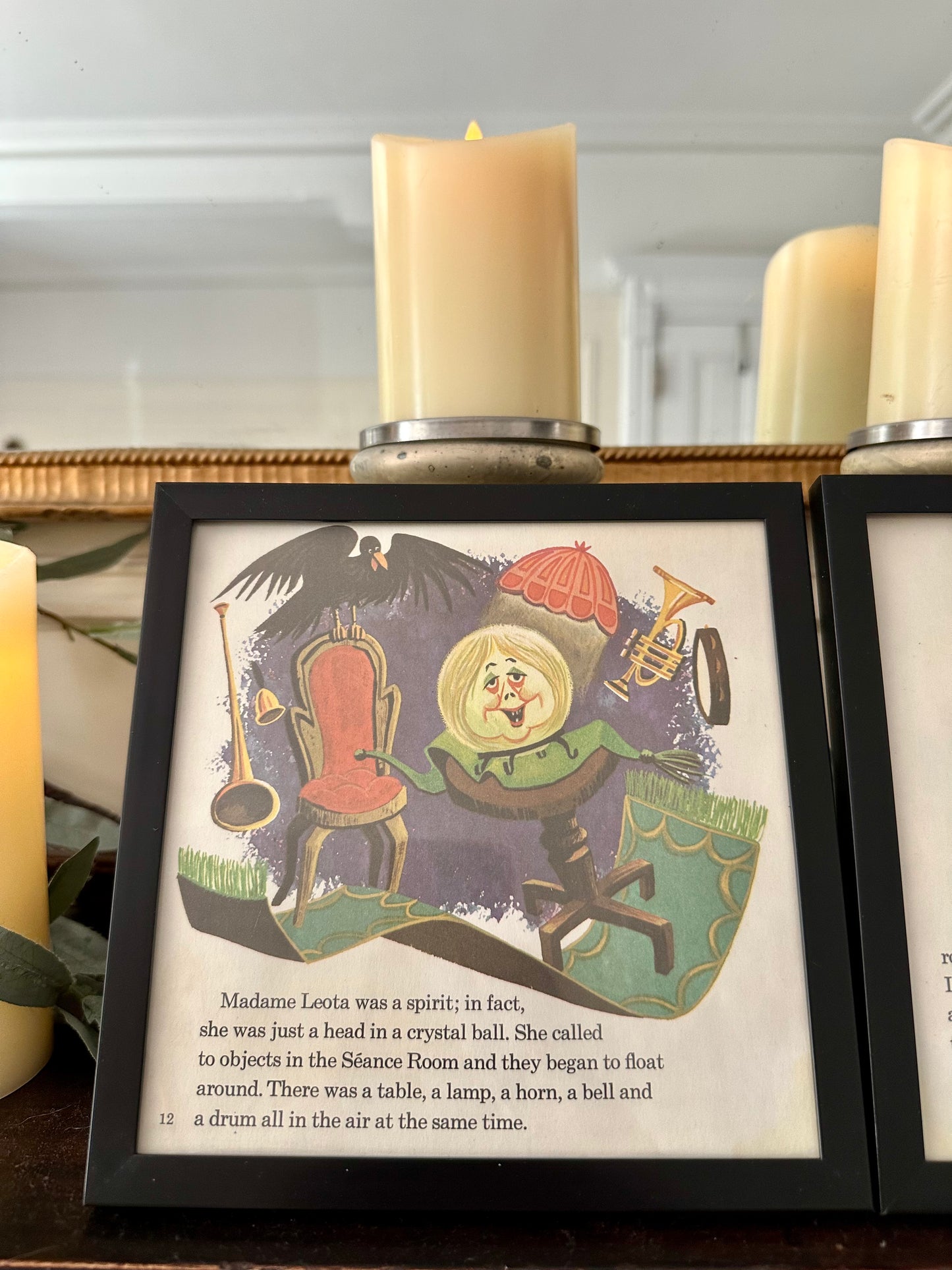 "The Haunted Mansion" Pair of Vintage Framed Book Pages "Madame Leota"
