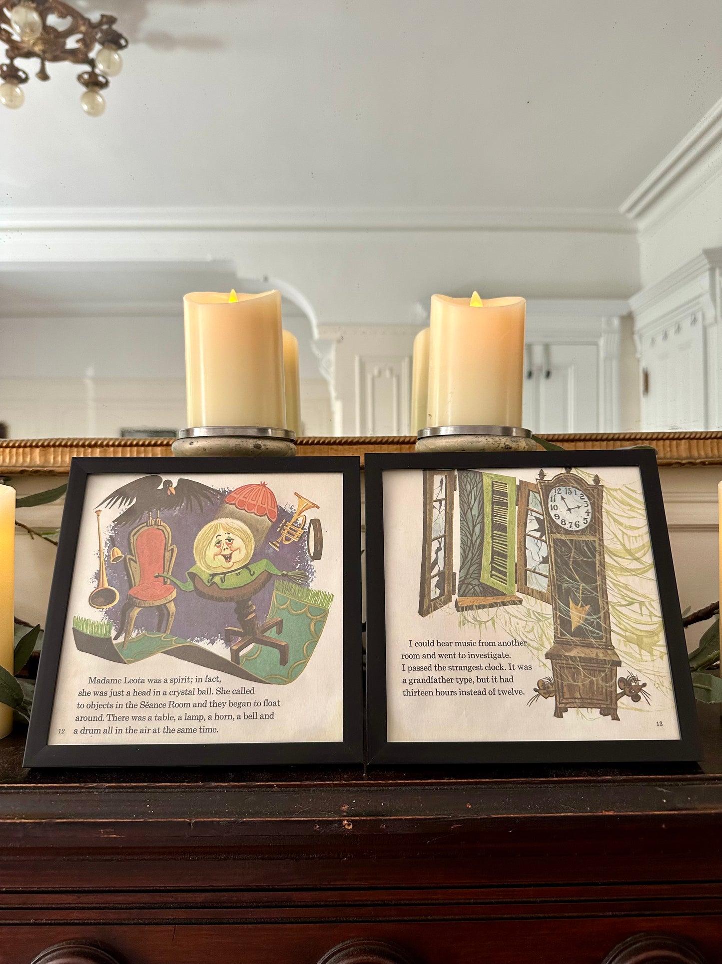 "The Haunted Mansion" Pair of Vintage Framed Book Pages "Madame Leota"