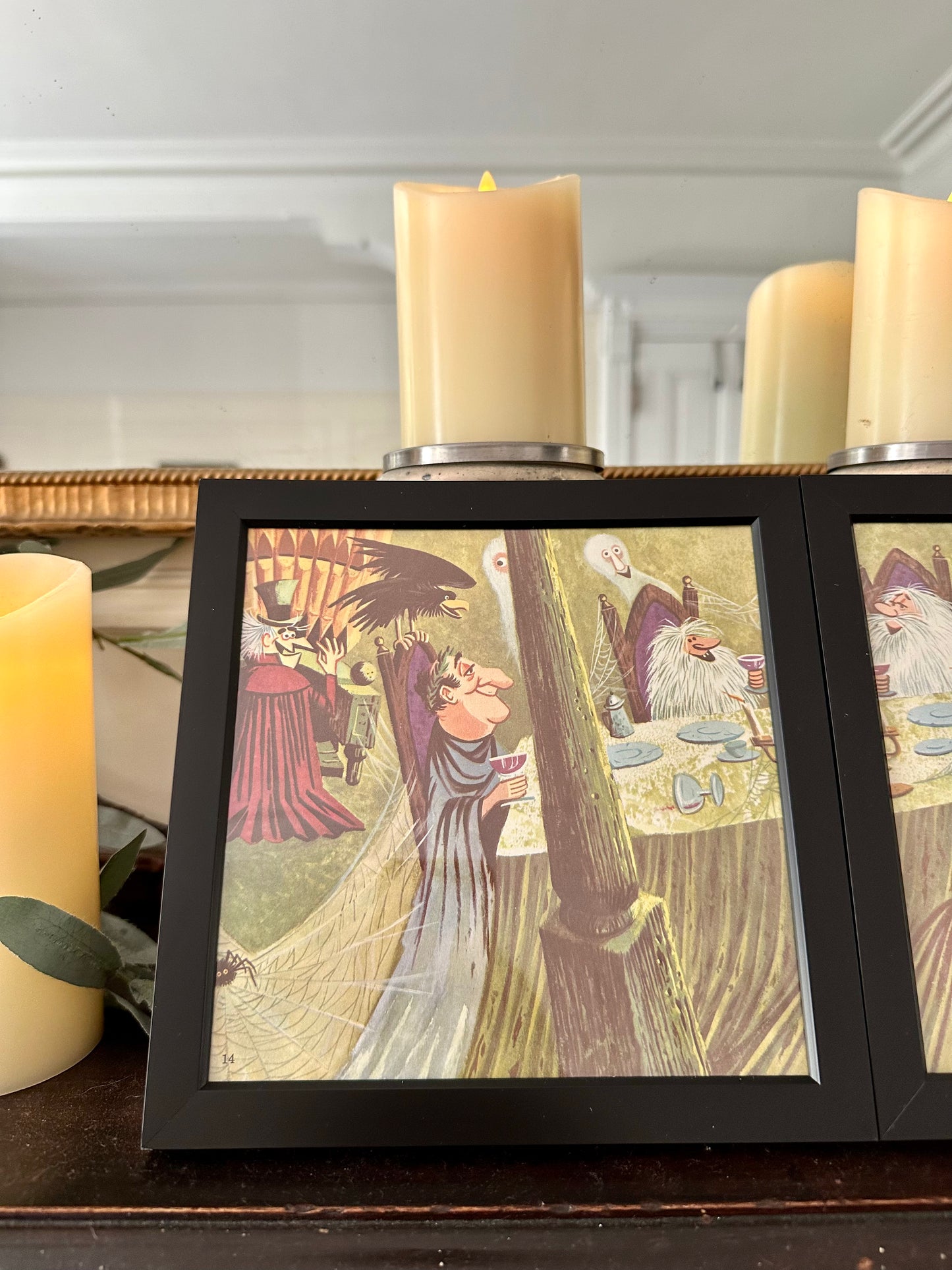 "The Haunted Mansion" Pair of Vintage Framed Book Pages "Grinning Organist"