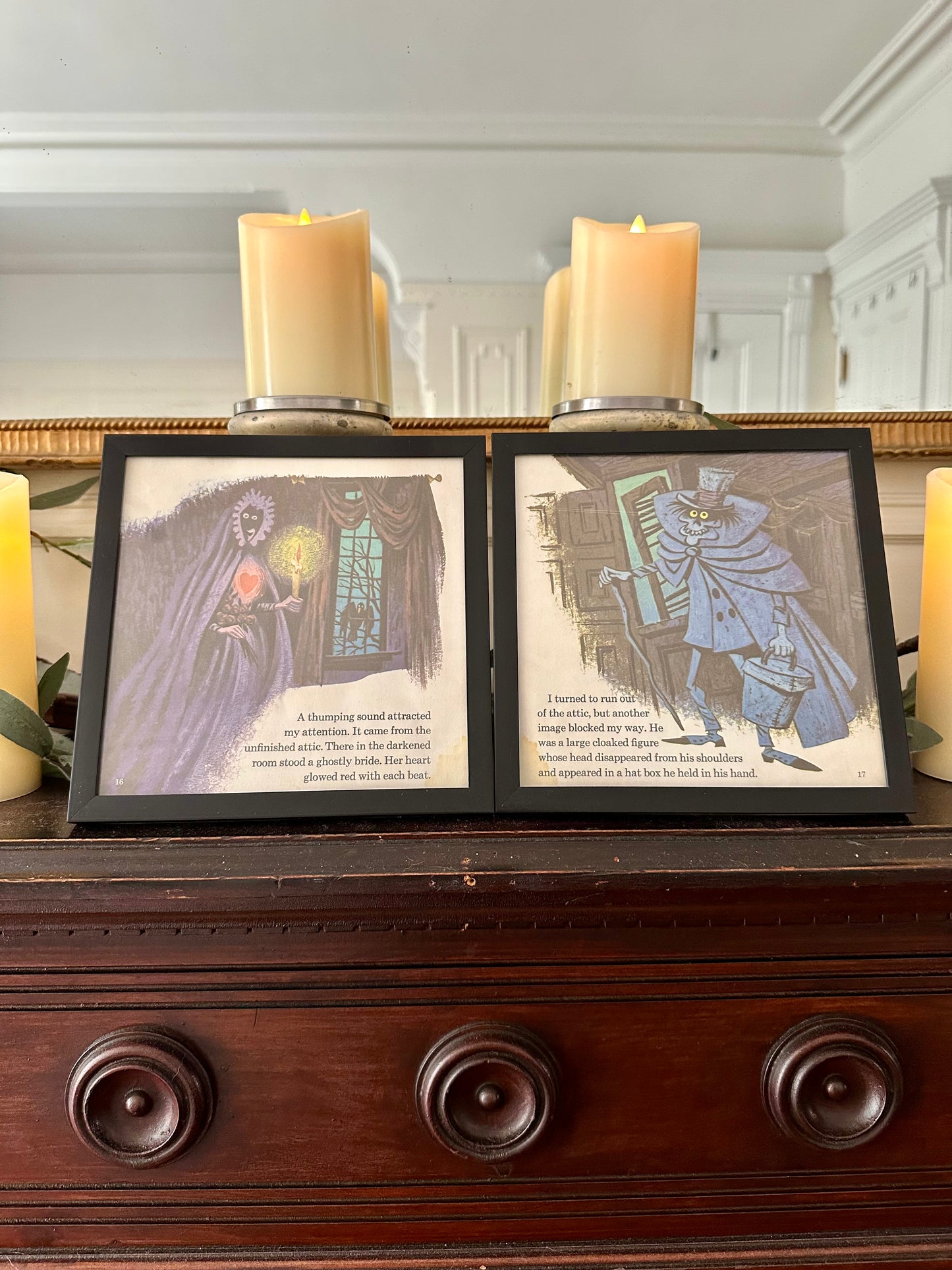 "The Haunted Mansion" Pair of Vintage Framed Book Pages "Ghostly Bride"