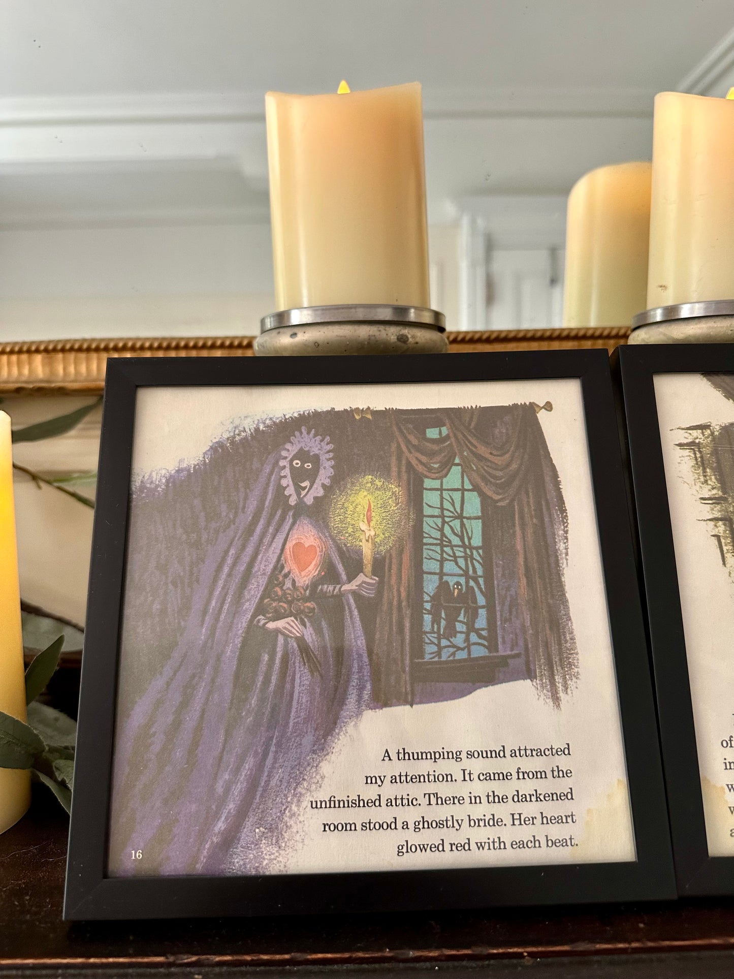 "The Haunted Mansion" Pair of Vintage Framed Book Pages "Ghostly Bride"