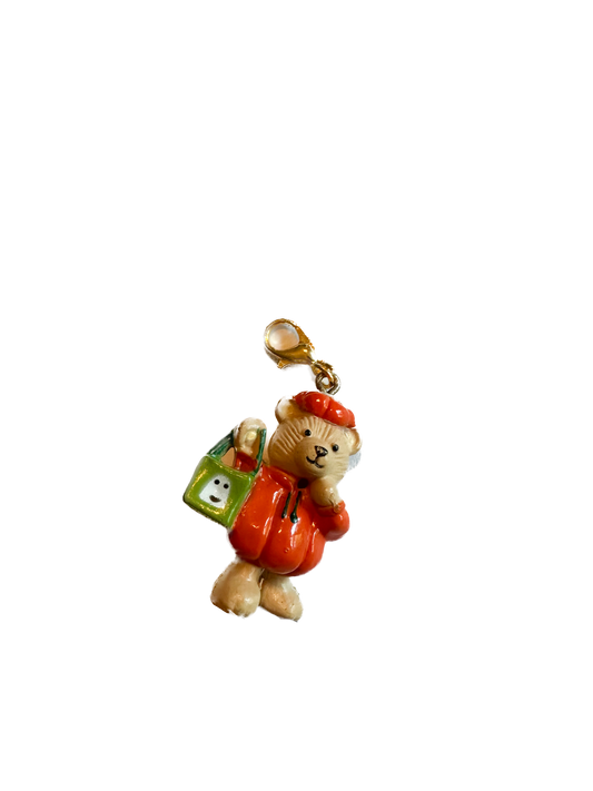 Vintage Teddy Bear Pumpkin Halloween Charm