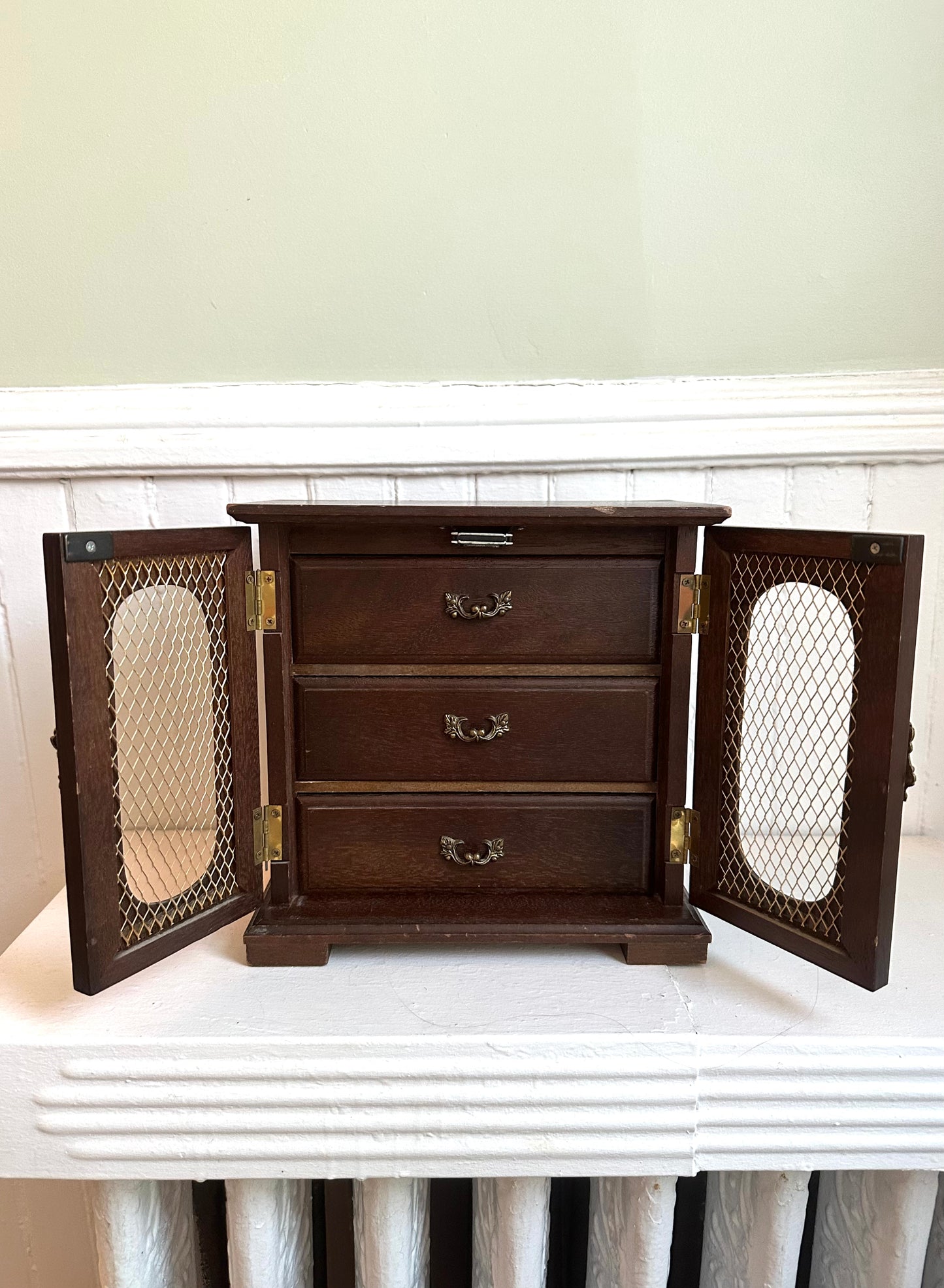 Vintage Wood Jewelry Box with Doors