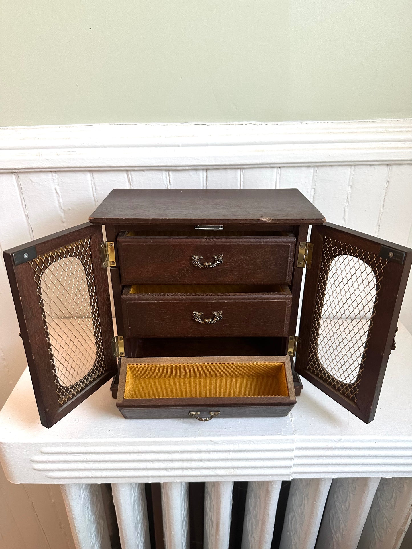 Vintage Wood Jewelry Box with Doors