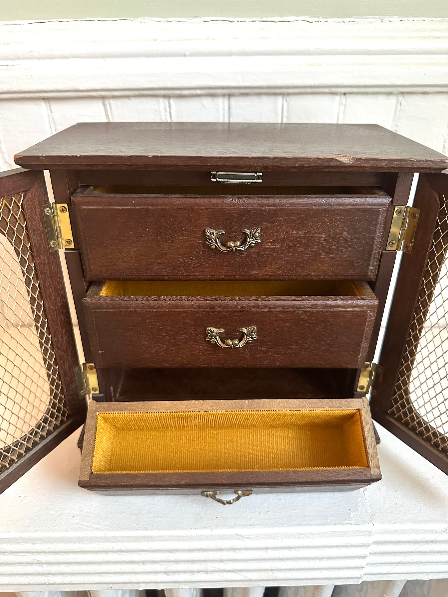 Vintage Wood Jewelry Box with Doors