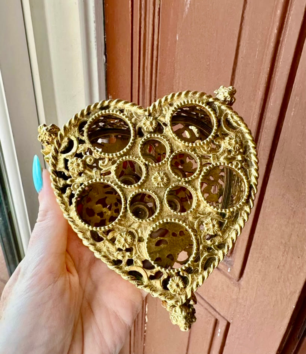 Vintage 24K Gold Plated Heart Lipstick Holder with Cherubs