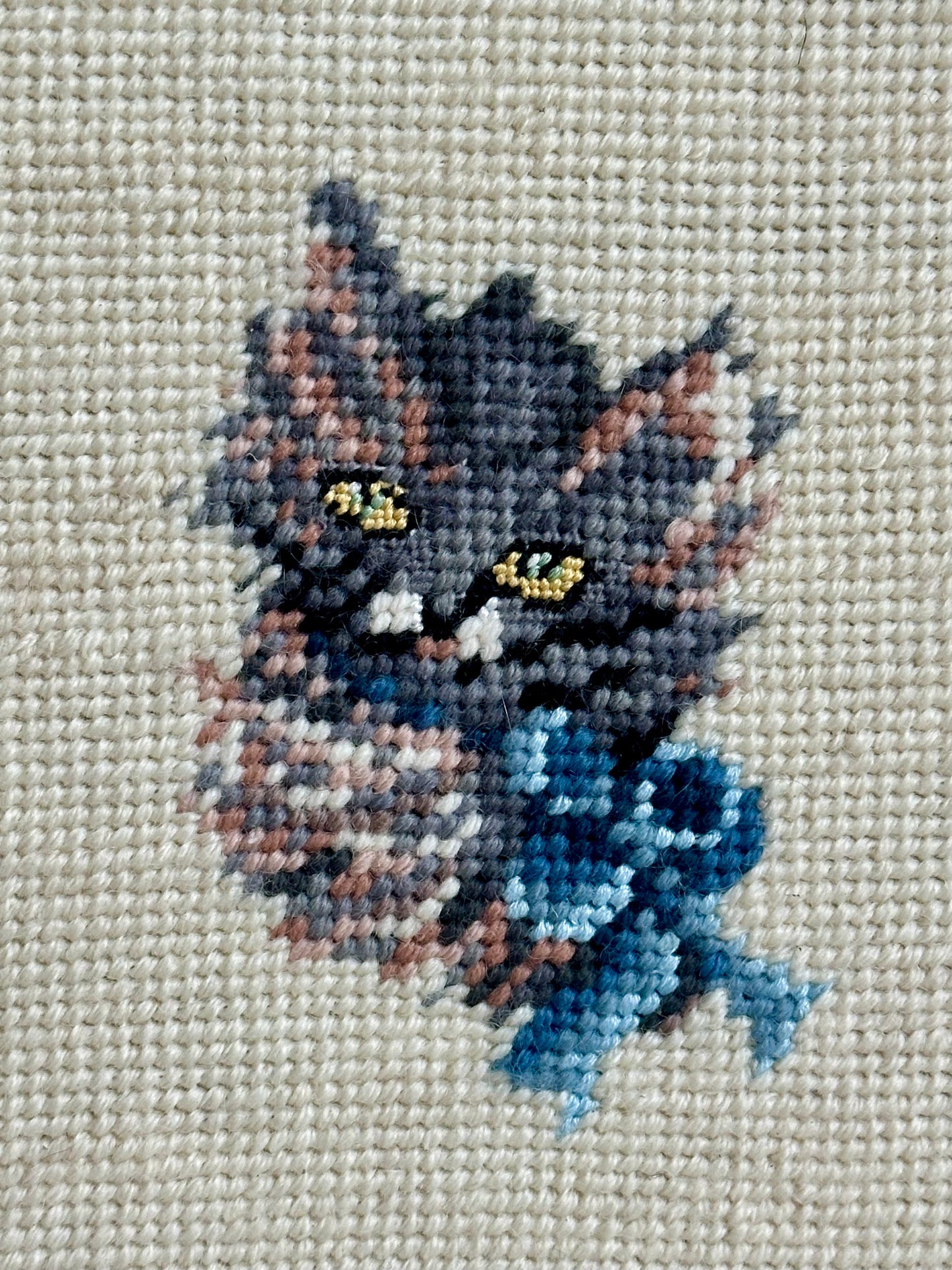 Vintage Cat Framed Needlepoint