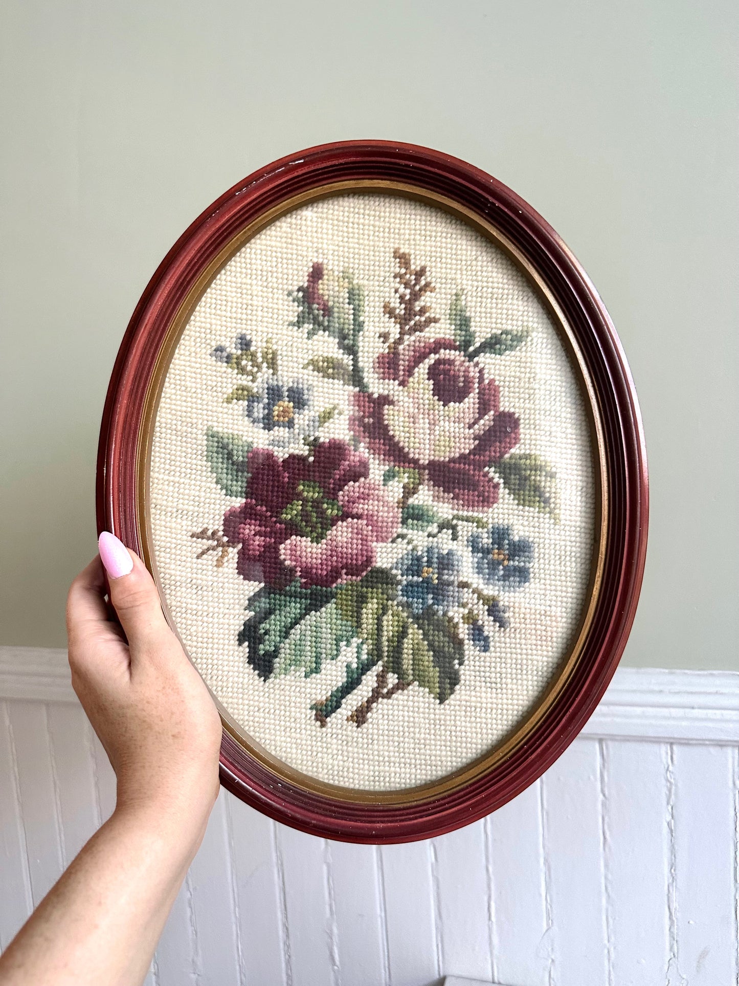 Vintage Floral Framed Needlepoint