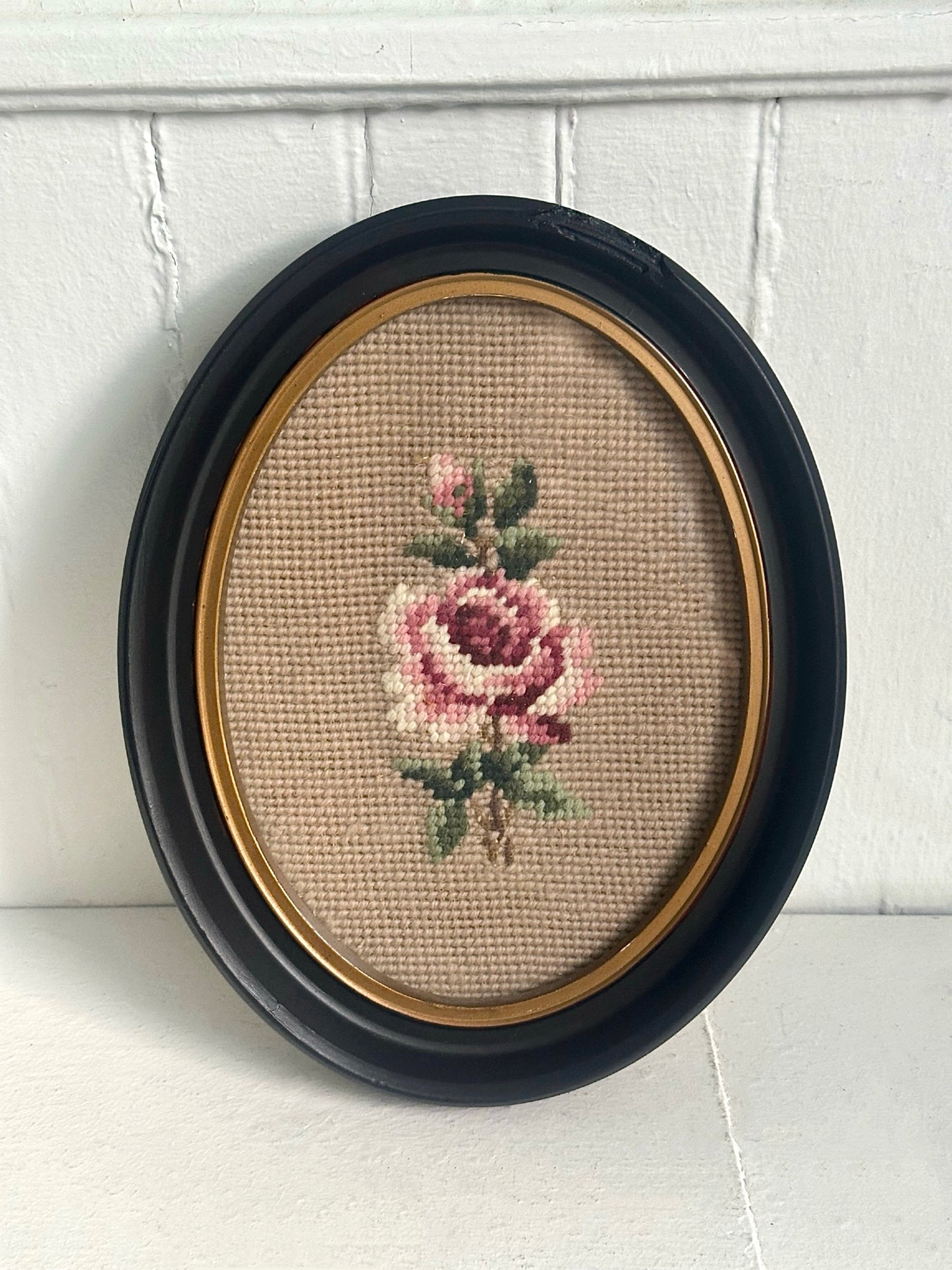 Vintage Rose Framed Needlepoint