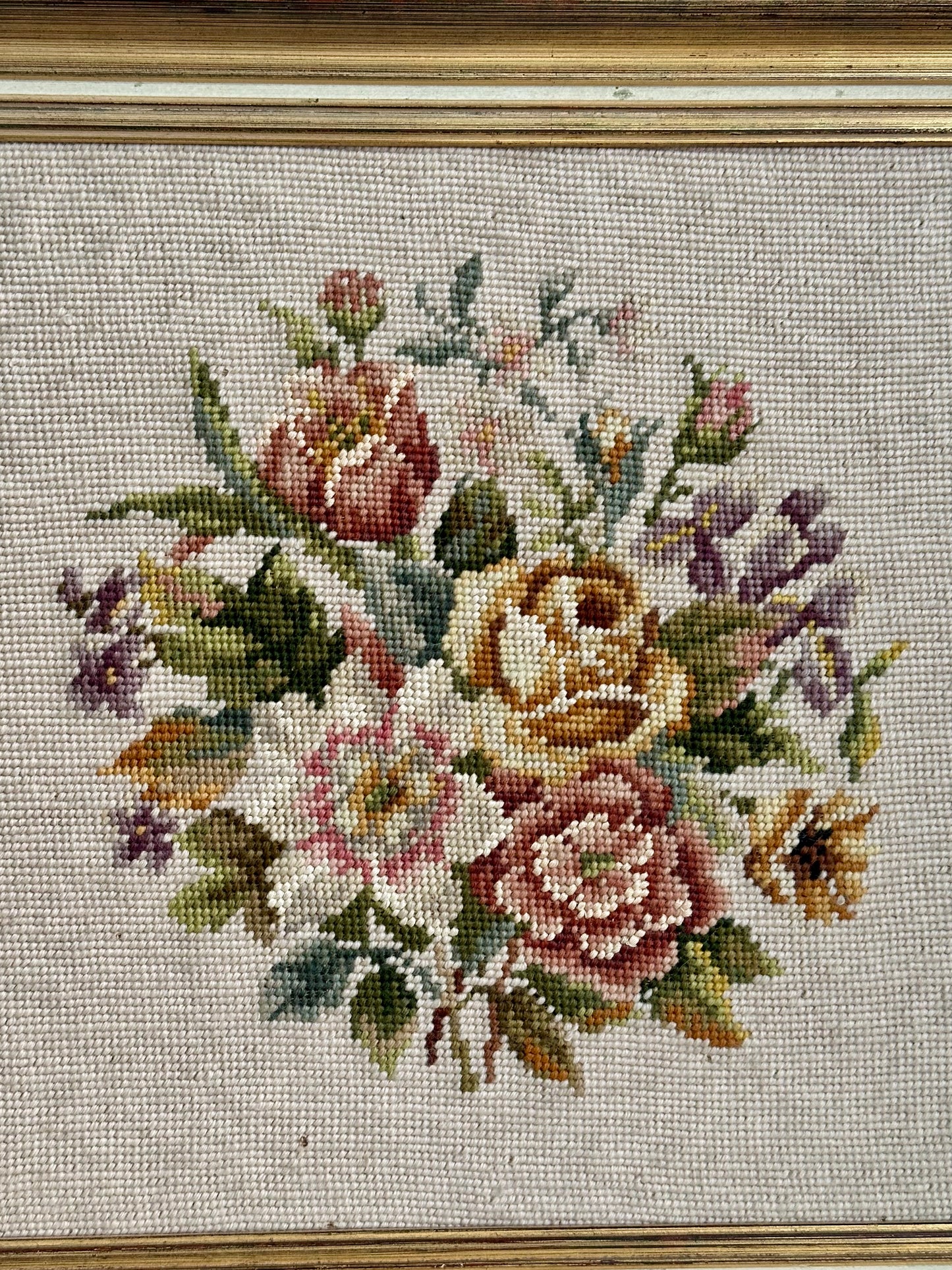 Vintage Floral Framed Needlepoint