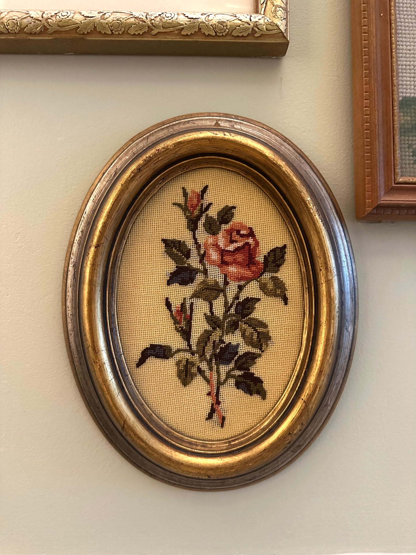 Vintage Rose Framed Needlepoint