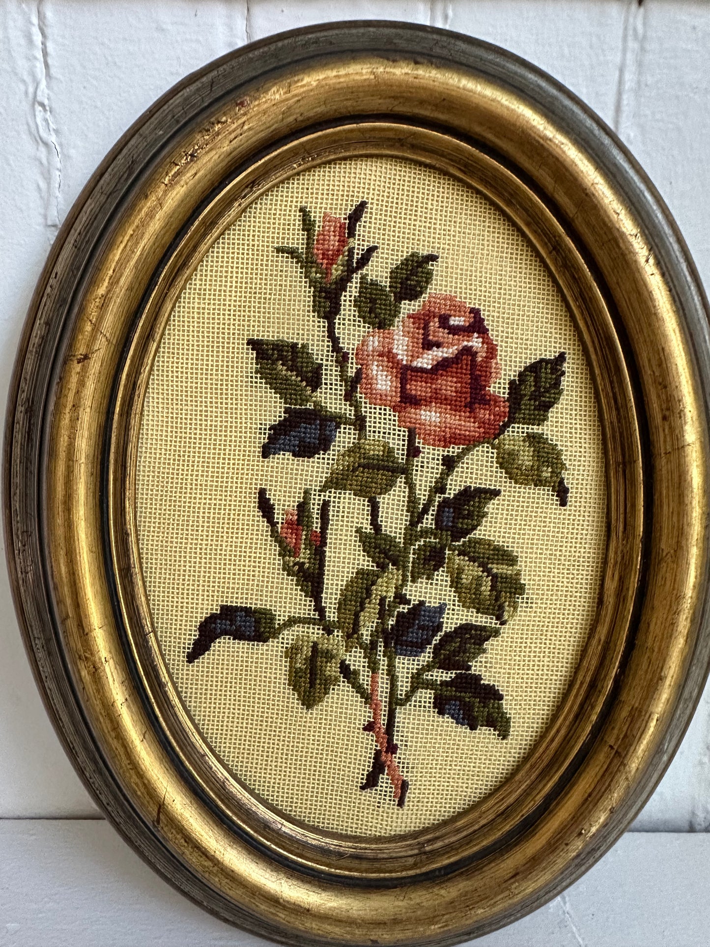 Vintage Rose Framed Needlepoint