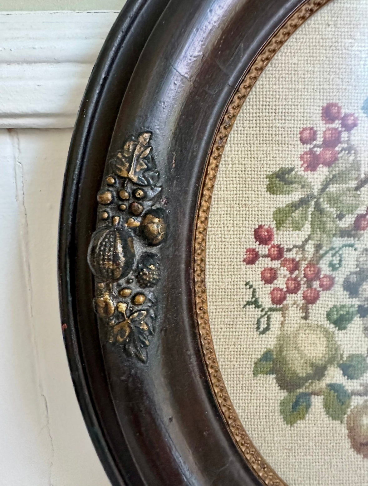 Vintage Fruit Still Life Needlepoint in Wooden Frame