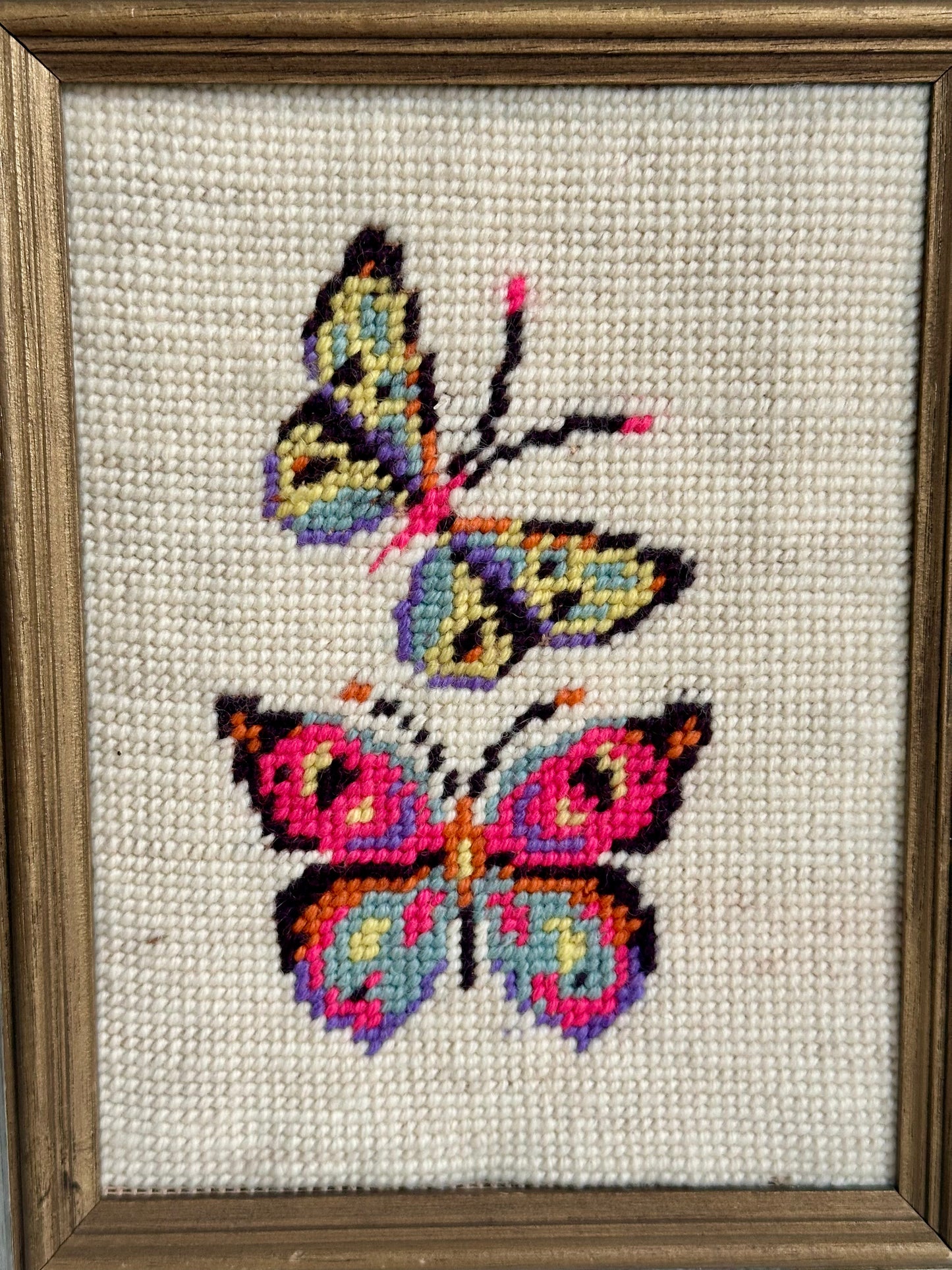 Vintage Butterfly Framed Needlepoint